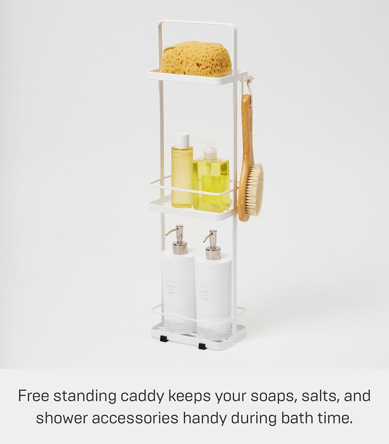 YAMAZAKI Home Wire Standing Bath Shelf Baskets | Steel | Tall | Shower Caddy, Large, White image number 1