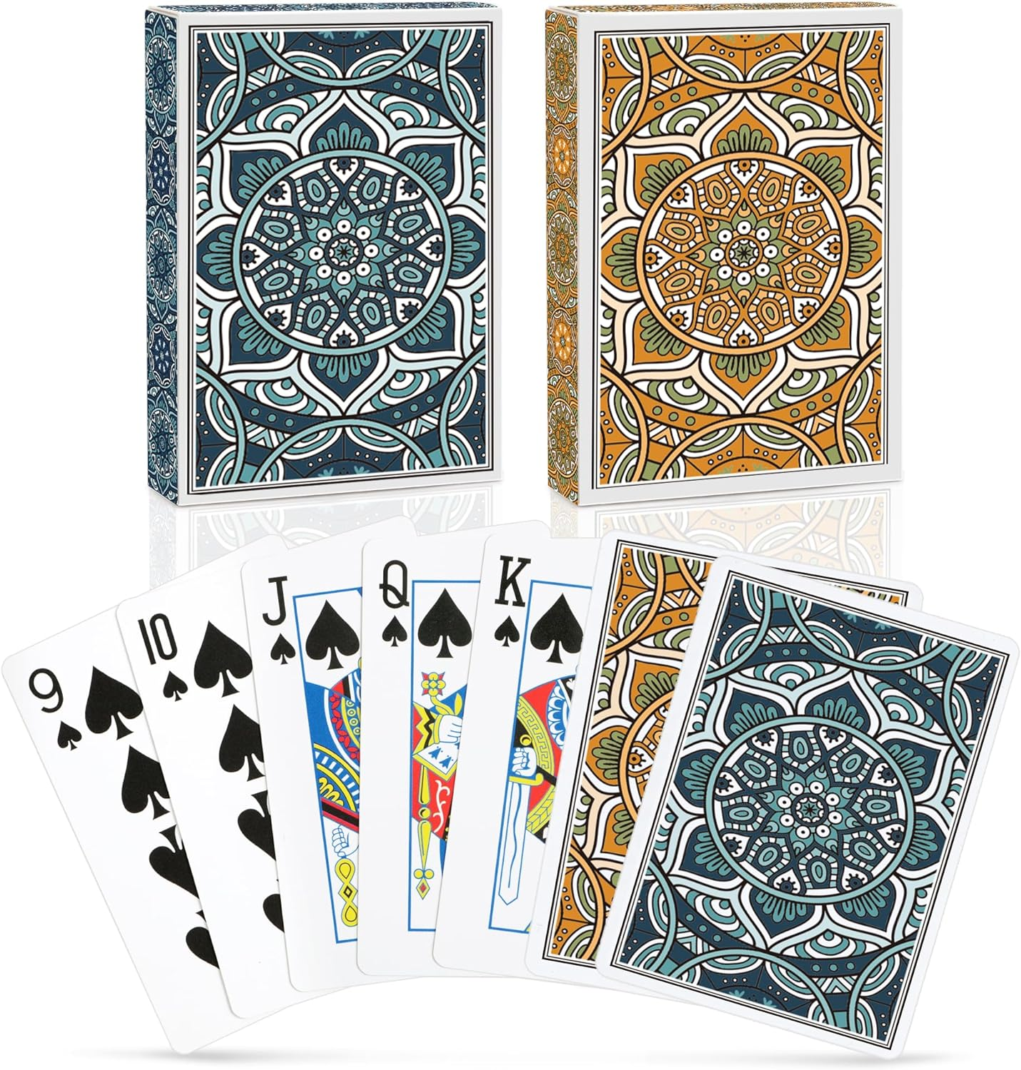 Neasyth Playing Cards, 2 Pack for Adults and Kids, Poker Size, Classic Style, Unisex, Green+Orange, 2 Decks, 168 Grams, Ages 0-6 image number 2