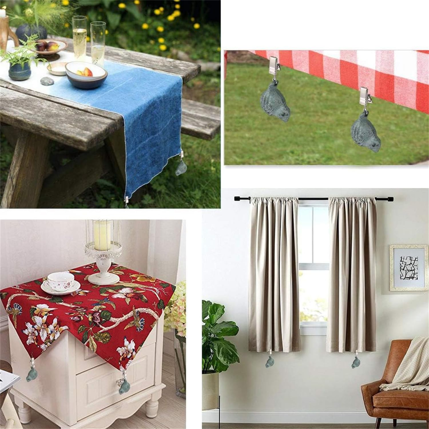 Set of 4 Cast Iron Antique Bird Heavy Tablecloth Clips Pendant Tablecloth Weights Kit with Cast Iron Antique Birds, Cloth Weights Clip for Outdoor Garden Party Picnic Tablecloths image number 6