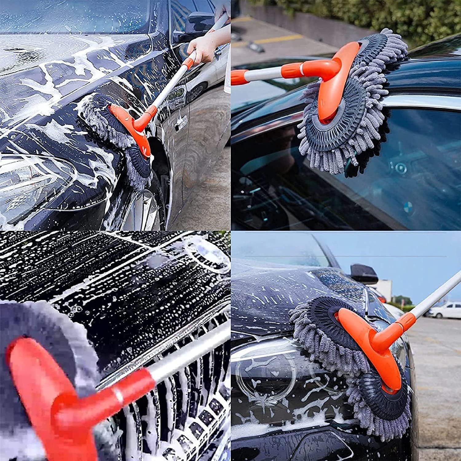 Double Head Car Wash Brush Mop with Long Handle 54" Microfiber Car Wash Brush Car Wash Kit, IGUGIG Soft Car Wash Mop Car Wash Mitt Scratch-Free Car Washing Kit Car Cleaning Supplies for Truck RV Boat SUV image number 4