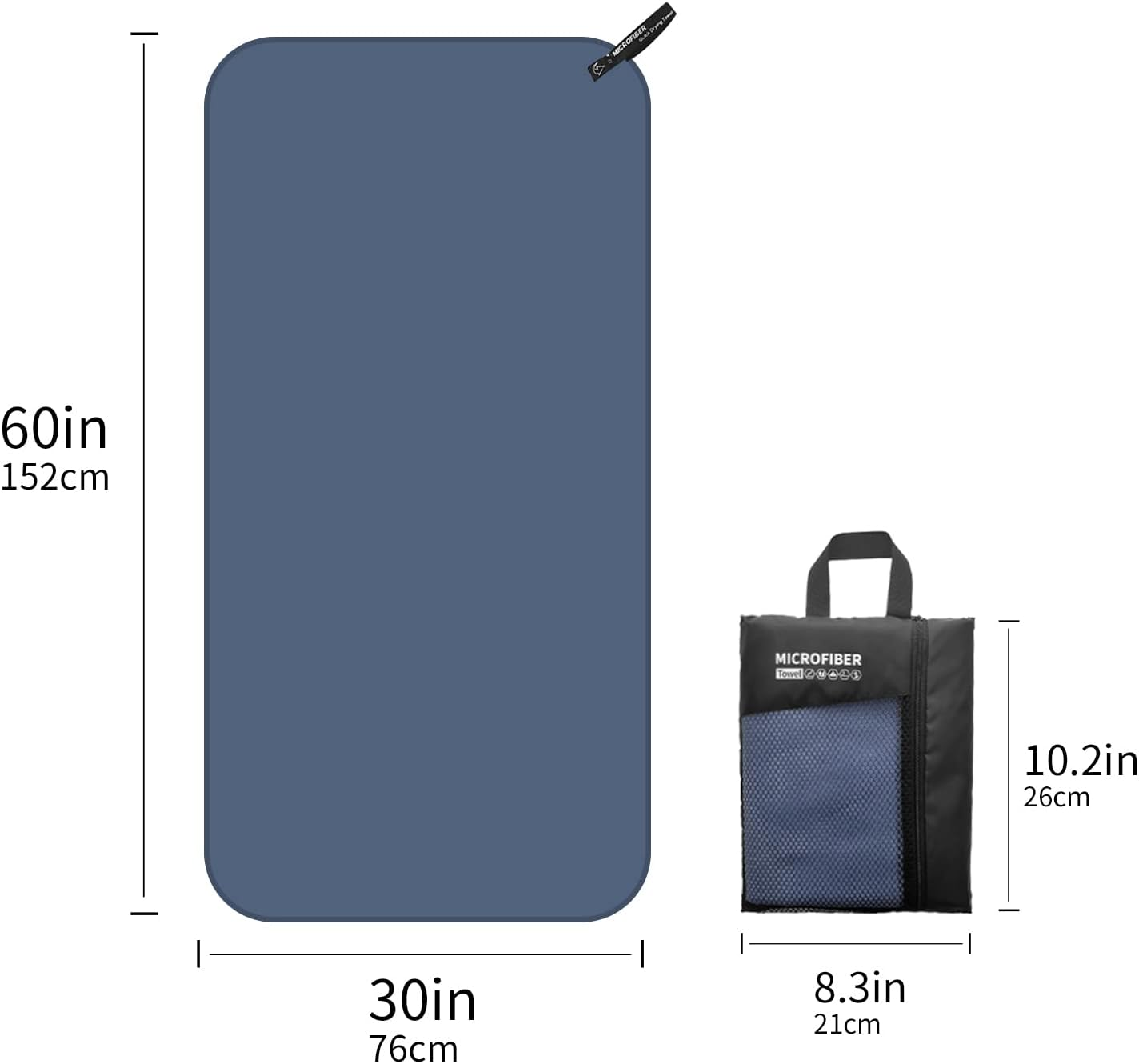 Gym Towel, Perfect for Travel Sports Beach Towels. Quick Dry Towel Suitable for Camping, Backpacking,Gym, Beach, Swimming,Yoga(Blue,60 * 30") image number 6