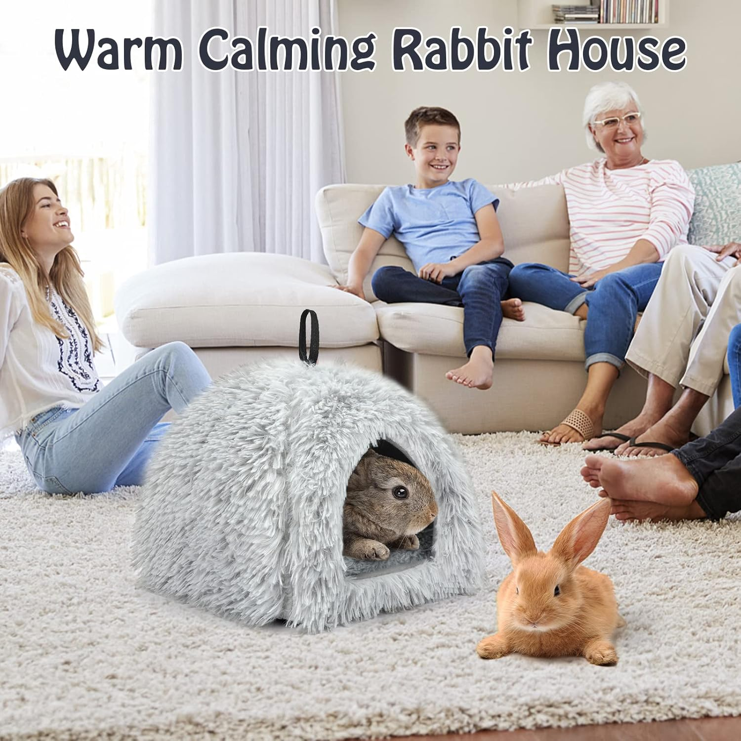 YUEPET Rabbit Bed Warm House and Hideout, Calming Grey Bunny Cave Bed for Rabbit Ferrets Guinea Pigs Hamsters and Other Small Animals（Grey） image number 1