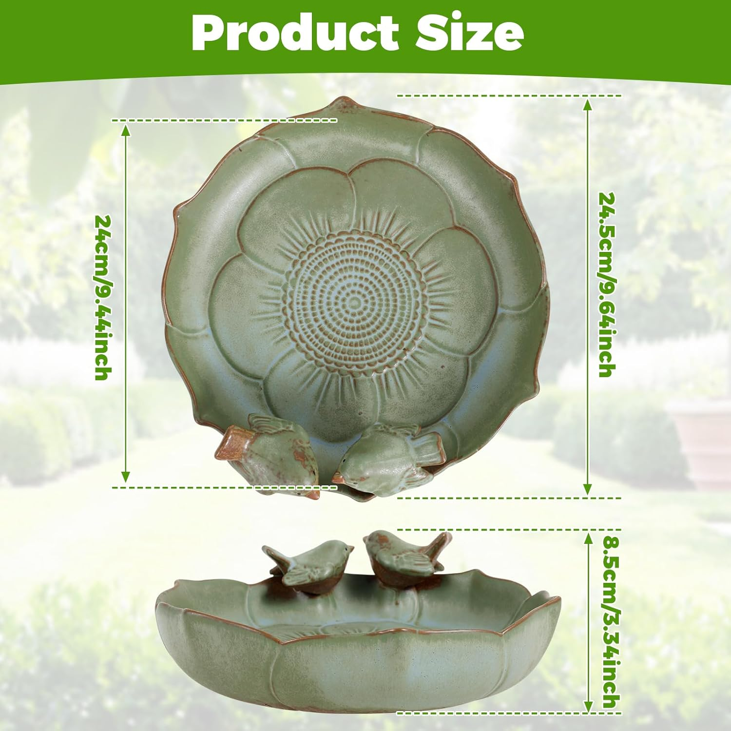 Ceramic Bird Bath, Weather Resistant Bird Feeder Bowl for Garden Table Top Deck Balcony and Lawn image number 3
