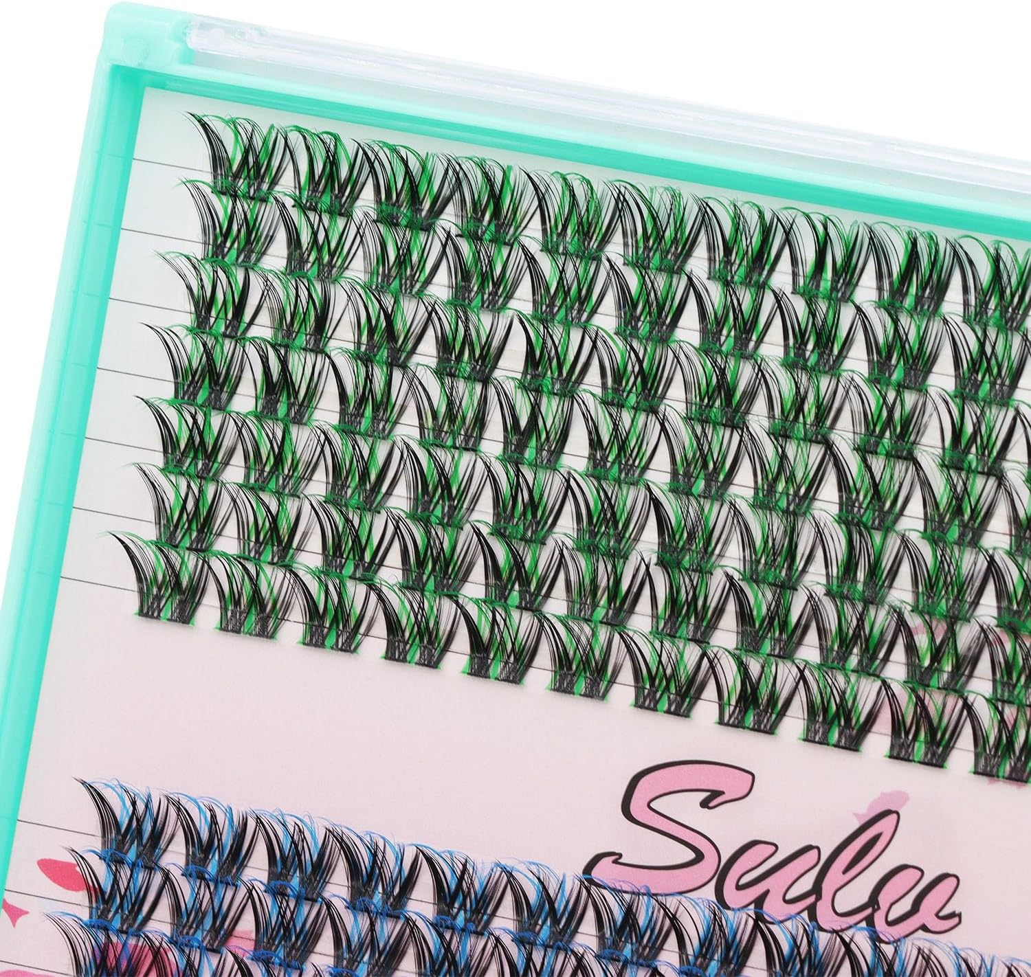 SULV False Eyelashes Cluster D Curl Lash Extensions Cluster 10-18Mm Colored Lashes Cluster Colorful Lashes Colors Dramatic Lash Clusters (Wm005-Black Green+Black Blue-18Mm) image number 1