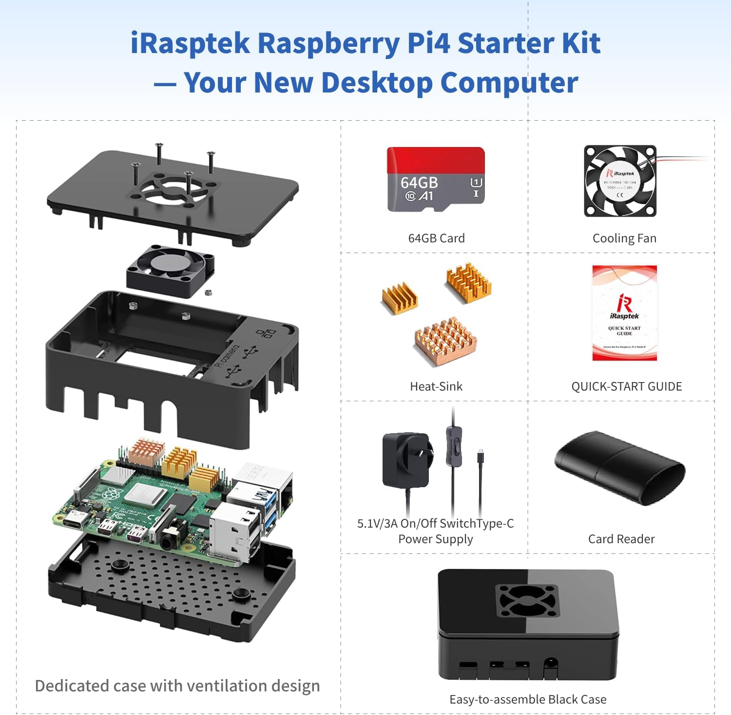 Irasptek Starter Kit for Raspberry Pi 4B 4GB Ram-Pre-Loaded with 64GB Edition Raspberry Pi OS image number 6
