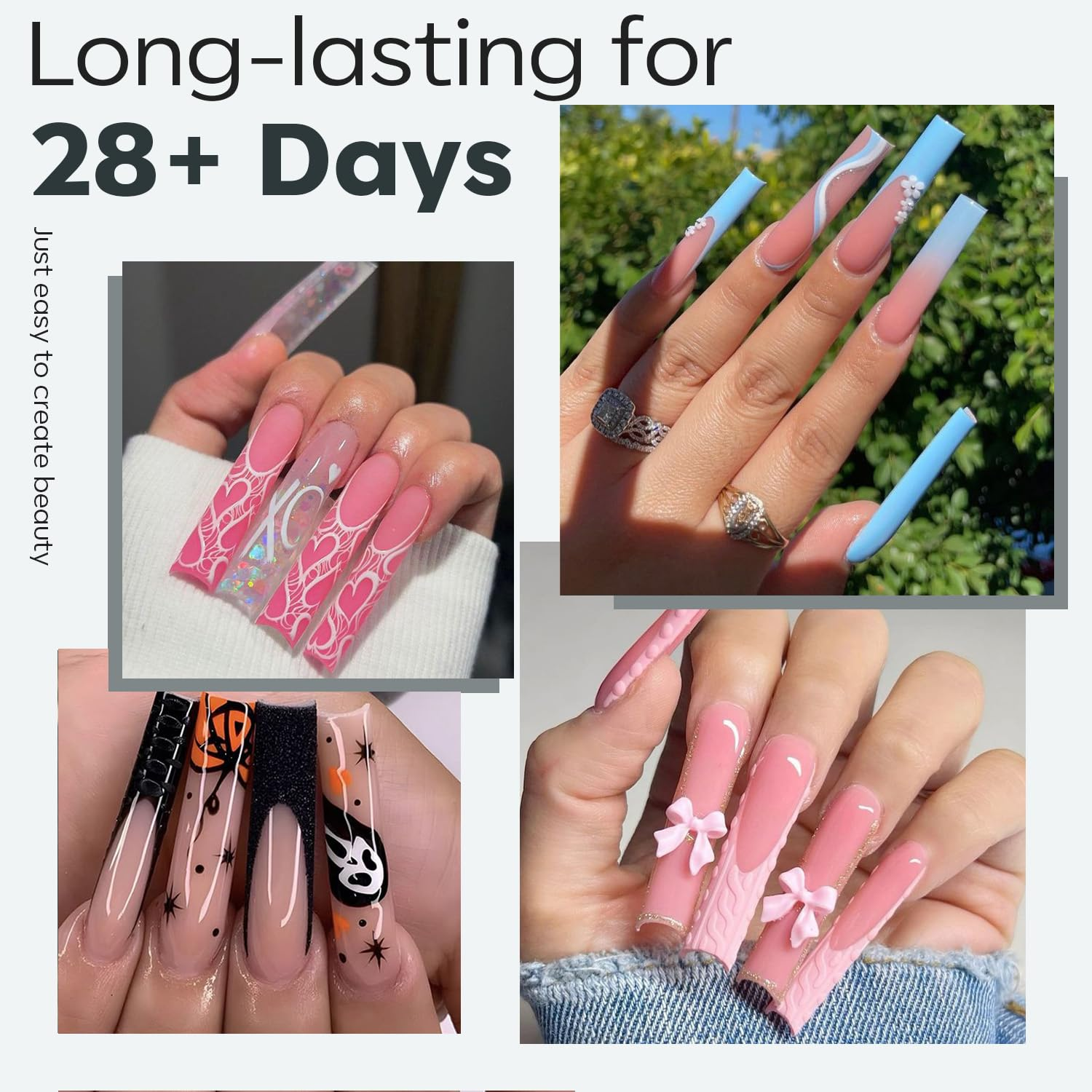 Modelones XXL Square Nail Tips, Pre-Shaped Full Cover Long Fake Nails Soft Gel Acrylic Nail Tips Nail Extension False Gel X Nail Kit 216PCS 12Sizes image number 6