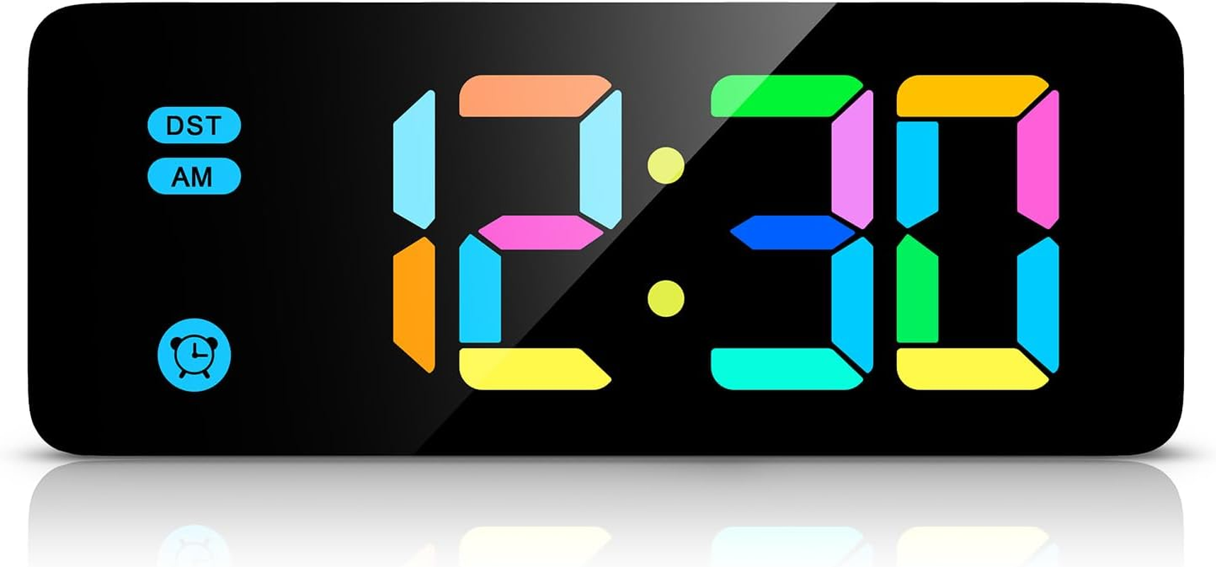 AMIR Digital Alarm Clock, Colorful LED Digital Clock with 7 RGB Digital, 4 Dimmable Backlight, 3 Adjustable Volumes, Snooze, 12/24Hr, USB Power Kids Clock for Heavy Sleepers Kids