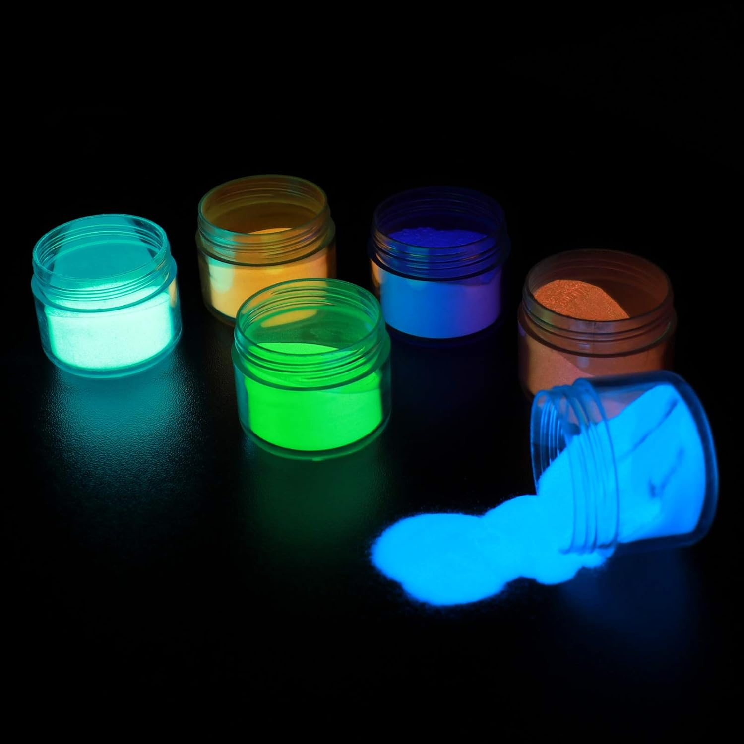 Glow in the Dark Powder 6 Colors - 120G Set 20 G/0.7Oz Each with FREE UV Light | for Halloween, Nail Polish, Crafts, Slime, Epoxy Resin | Bright Luminous for Hours Pigment Safe for Skin & Crafts