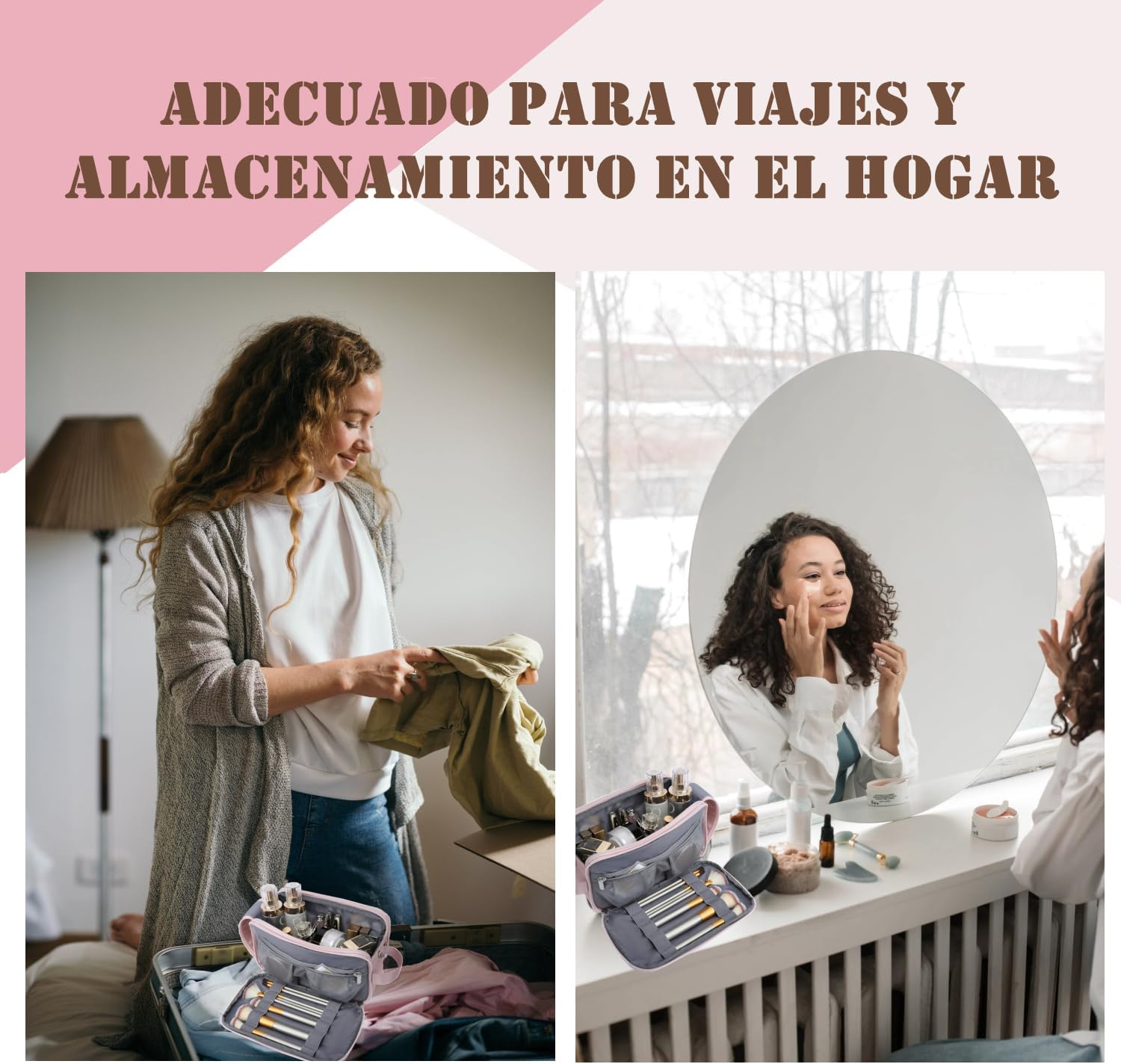 Travel Cosmetic Bag, Makeup Bag with Waterproof Zipper, Portable Makeup Brush Organizer for Women, Small Multifunctional Cosmetic Bag