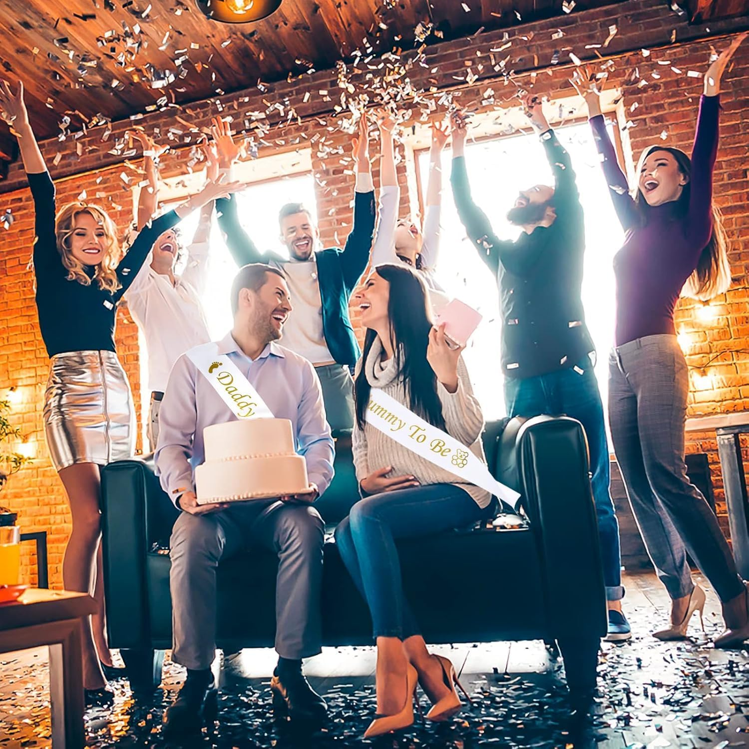 Fyvadio 2PCS Mummy and Daddy to Be Sash Set, Best Baby Shower Decorations Mother Father Gifts, Baby Shower Party Supplies, Gender Reveal Party Boy or Girl Neutral Twins (White - Gold) image number 1