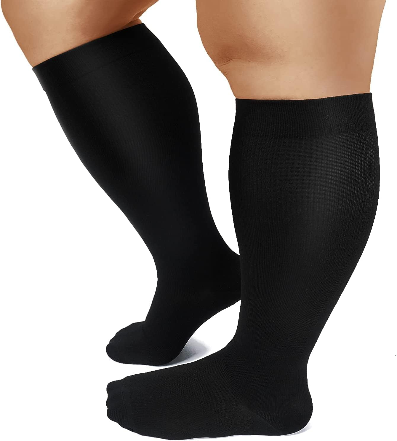 4XL Wide Calf plus Size Compression Socks 15-20 Mmhg for Fatigue, Pain, Leg Swelling, Comfy Compression, Stretch to 28 Inches / 70Cm (Black, XXXXL) image number 1