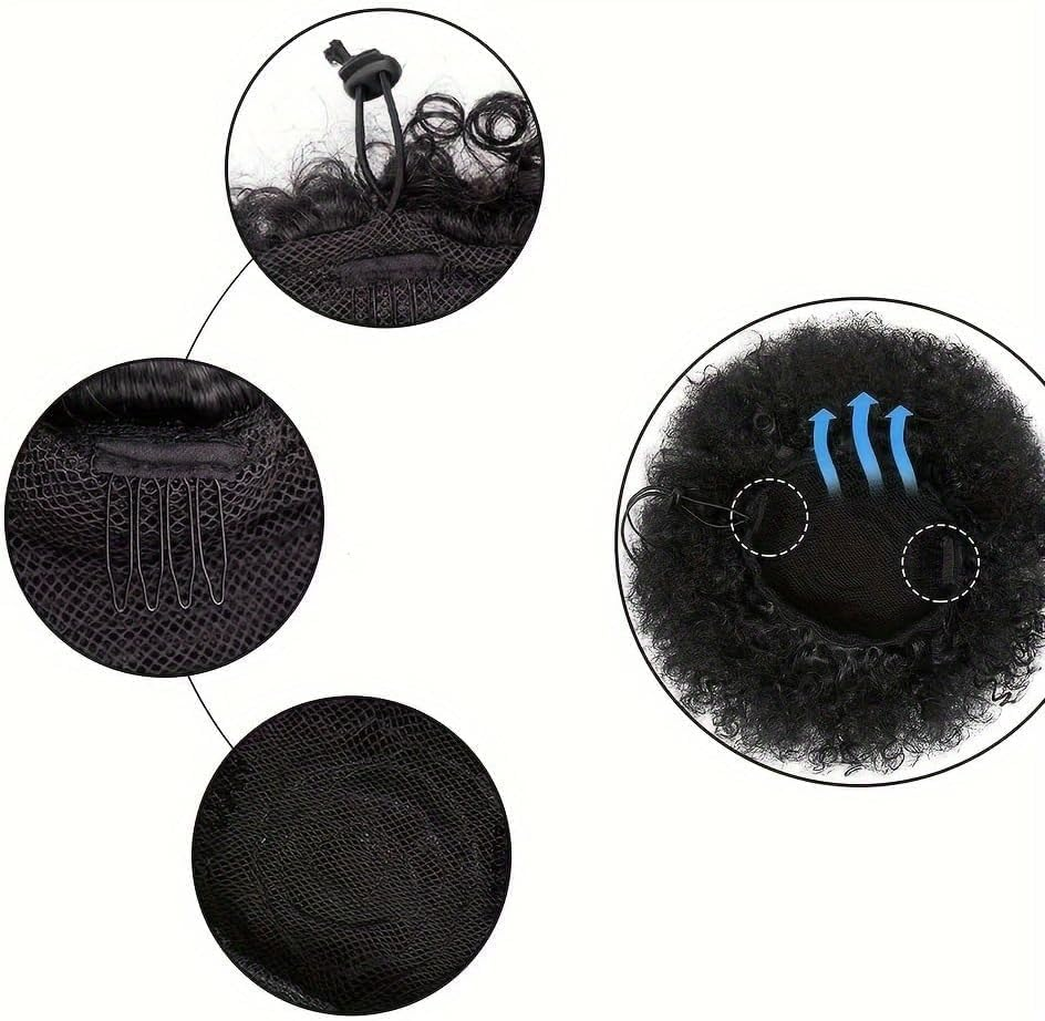 Puff Drawstring Ponytail Extension for Women, Premium Black Ponytail for Natural Hair, Clip on Kinky Drawstring Curly Ponytail Bun