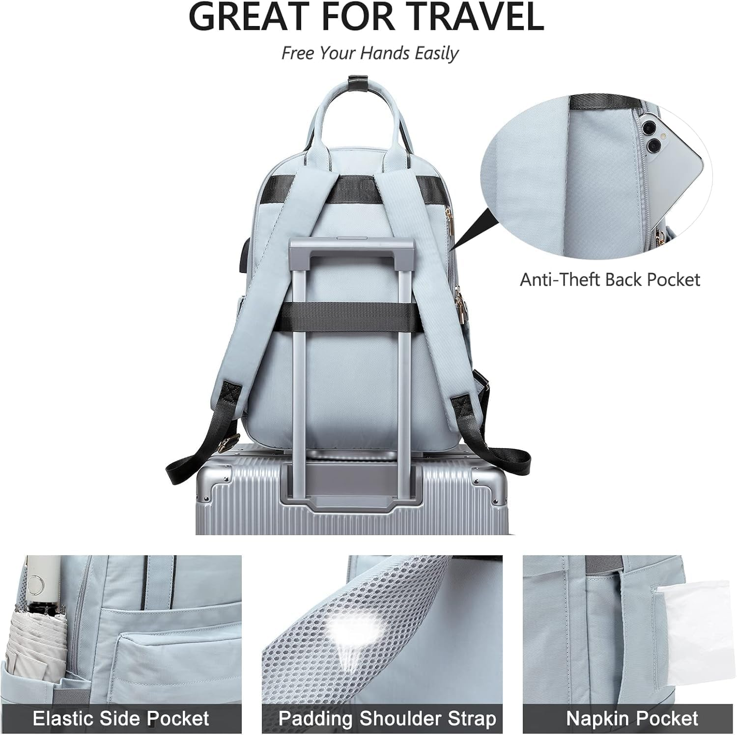 Laptop Backpack for Women 15.6 Inch Laptop Bag with USB Port Fashion Waterproof Backpacks Teacher Travel Bags Small Backpack Daypacks