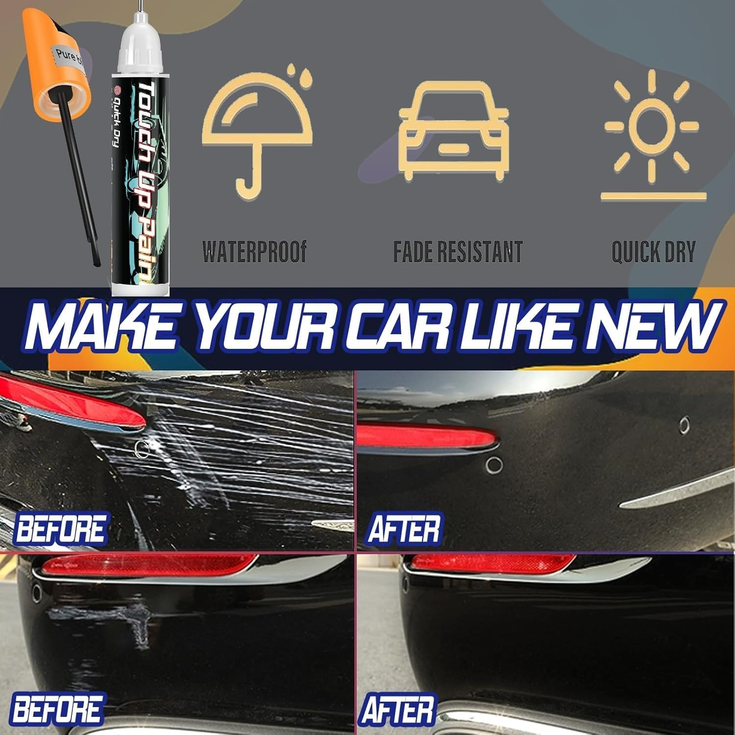 Touch up Paint for Cars, Wheel Scratch Repair Pen, Car Rim Paint, Quick and Easy, Auto Scratch Erase, Automotive Scratch Remover for Deep Scratch (Black) image number 6