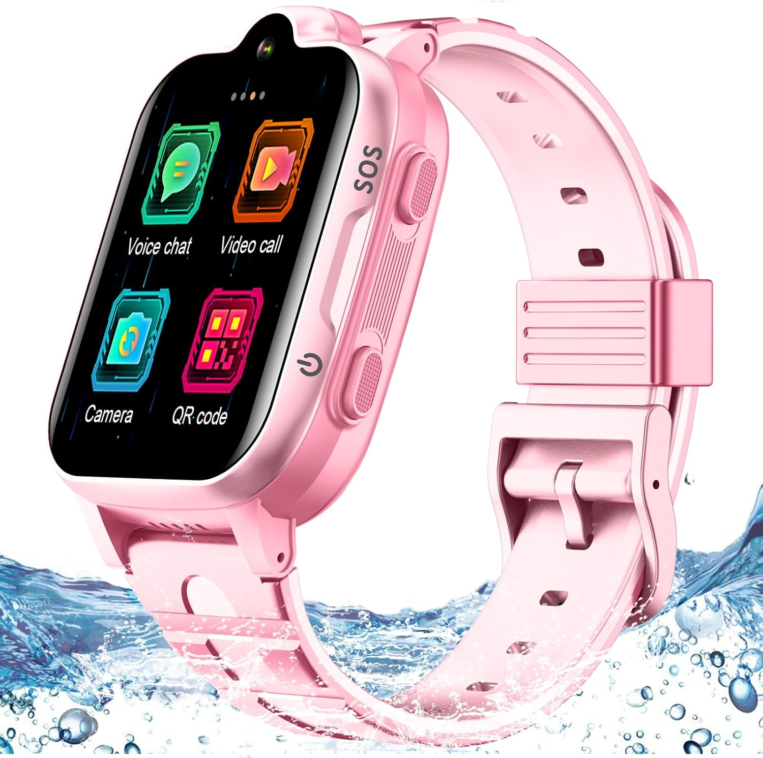 Kids 4G GPS Whatsapp Smart Watch Phone with Real-Time Tracker Waterproof Smartwatch Video Call Camera SOS Geo-Fence Touch Screen Pedometer Anti-Lost Tiktok for 3-15 Boys Girls Global Phone Watch