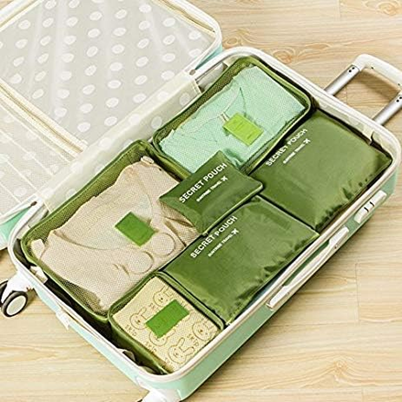 Go2Buy 6Pcs Travel Luggage Organizer Set Backpack Storage Pouches Suitcase Packing Bags (Green)