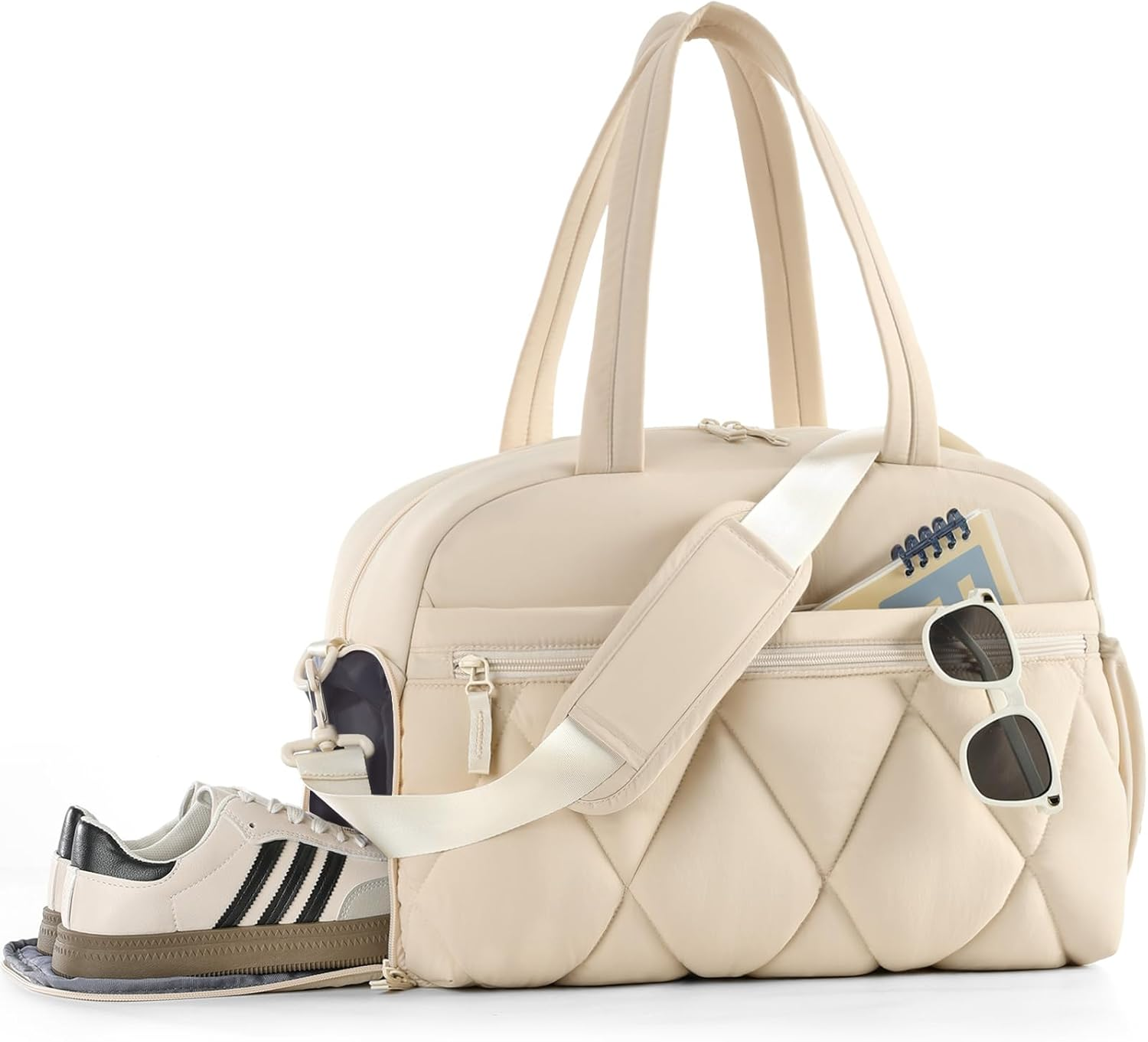 Lekespring Gym Bag for Women, Puffer Travel Duffle Bag with Shoes Compartment & Wet Pocket, Carry on Tote Bag for Weekender, Overnight, Sport, Green, Medium, Lightweight