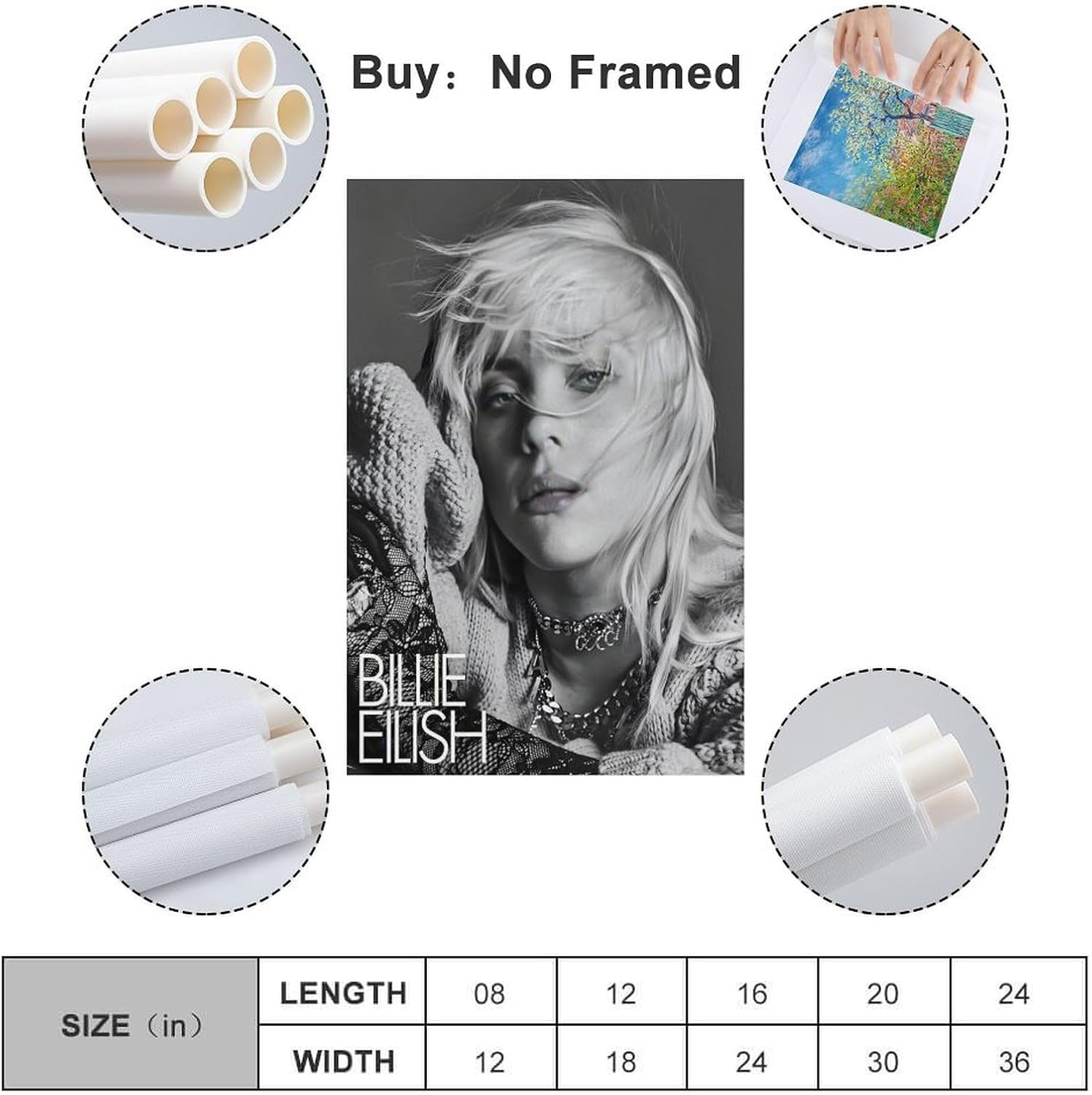 Billie Eilish Canvas Poster Painting Wall Art Picture Home Decor Print for Bedroom Living Room Dorm Study Bar Office 16X24Inch(40X60Cm) Unframe-Style image number 6