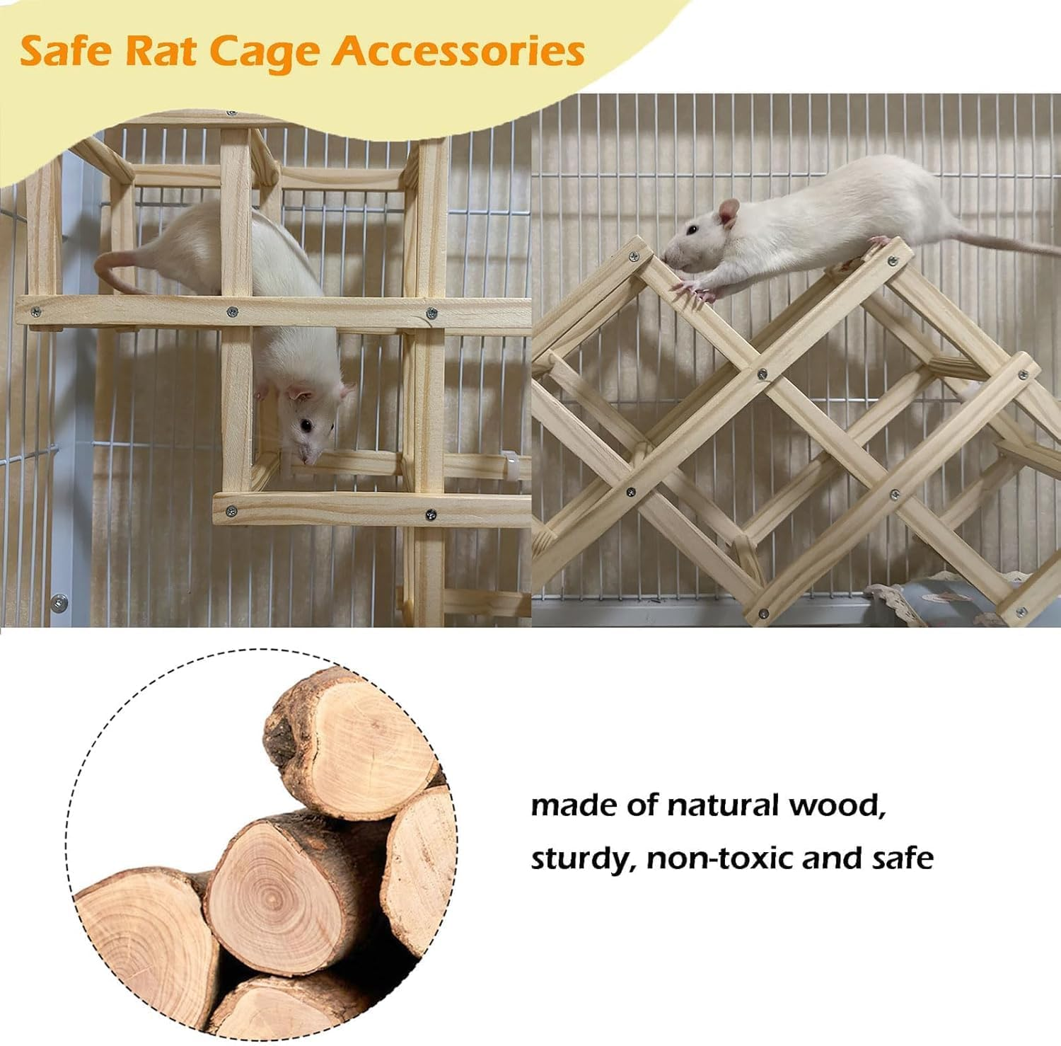 Wooden Rat Climbing Toys, Natural Pet Rat Cage Accessories Climbing Ladder, Fancy Rats Enrichment Toy Activities, Hanging Rodent Toys for Pet Rats in Cage Playing Chewing (M, 1Pc) image number 2