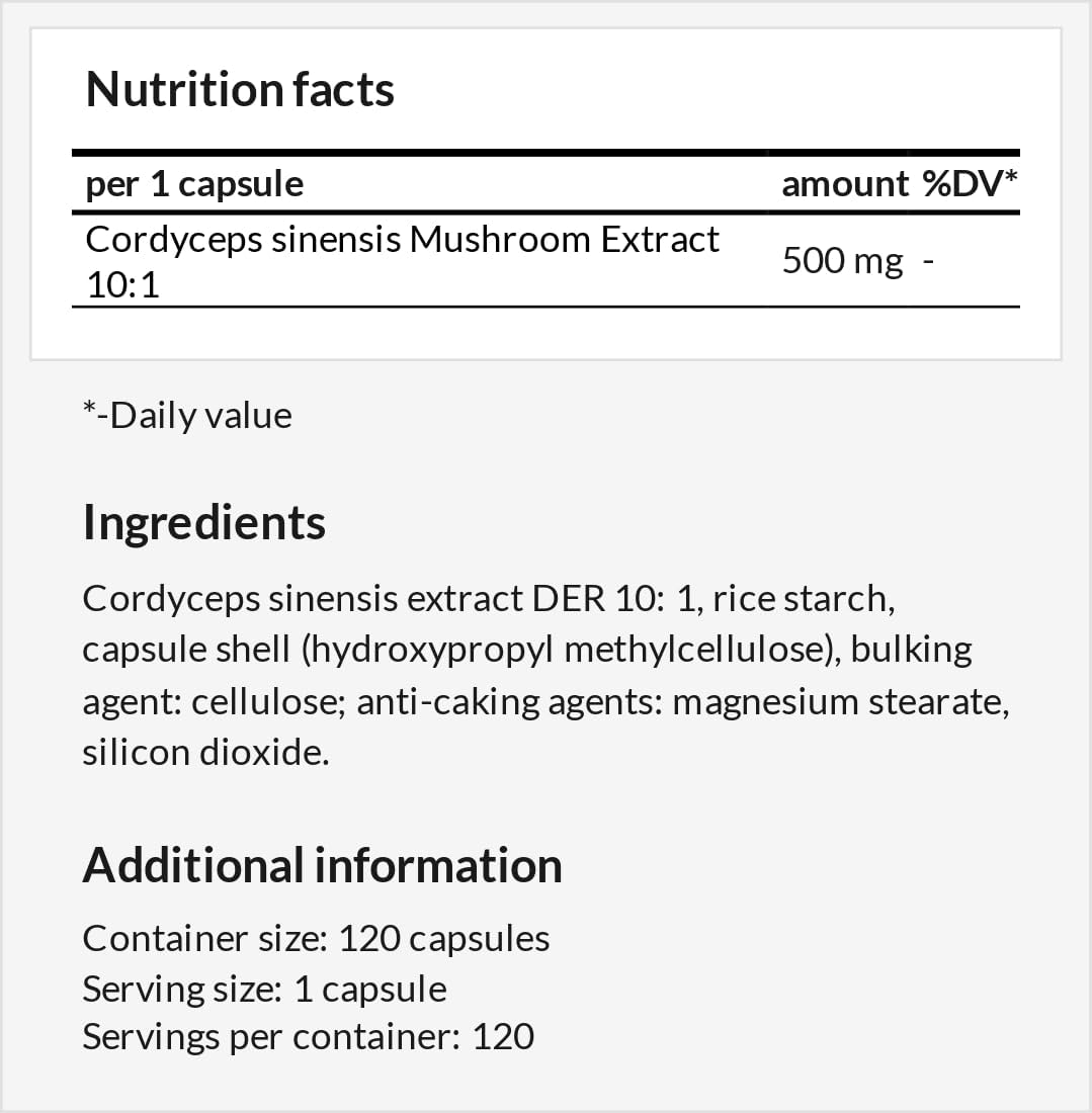 Cordyceps Mushroom 500 Mg per Capsule - Cordyceps Sinensis 10:1 Extract - 120 Vegan Capsules - 4 Months Supply - by MZ image number 2