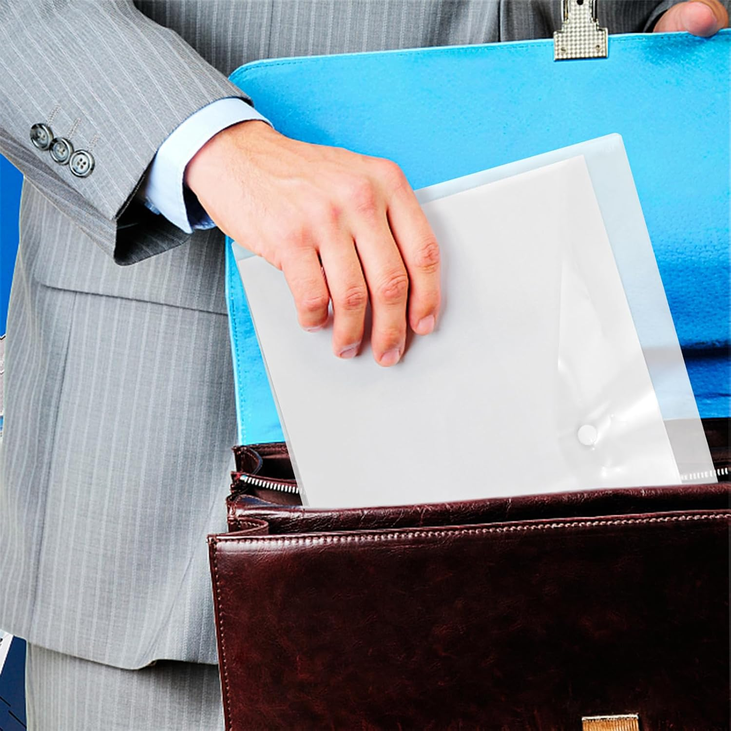 40PCS A4 Plastic Envelopes Filing Envelopes A4 Plastic Wallets Folder Clear Document Folders File Envelopes with Label Pocket Document Wallet with Snap Closure for School Home Office (White) image number 5