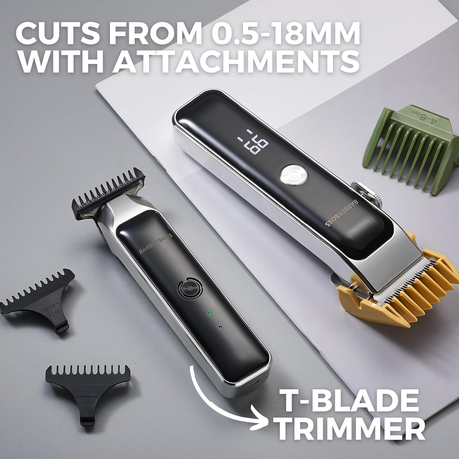 Barberboss Hair Clipper for Men, Cordless Beard Groomer with 7 Combs, Adjustable Length Dial, Dual Speed Settings, USB Charging & Ceramic Blades image number 2