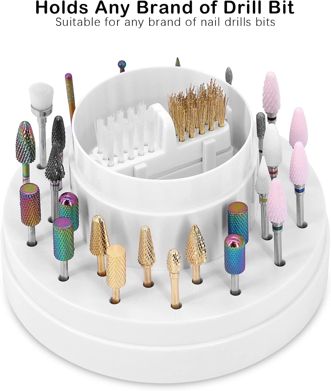 Nail Drill Bits Holder with Nail Drill Bit Cleaning Brush (Steel Wire Brush and Nylon Brush), 30 Holes Dustproof Nail Drill Bits Organizer Nail Art Cleaner Case Manicure (White) image number 5