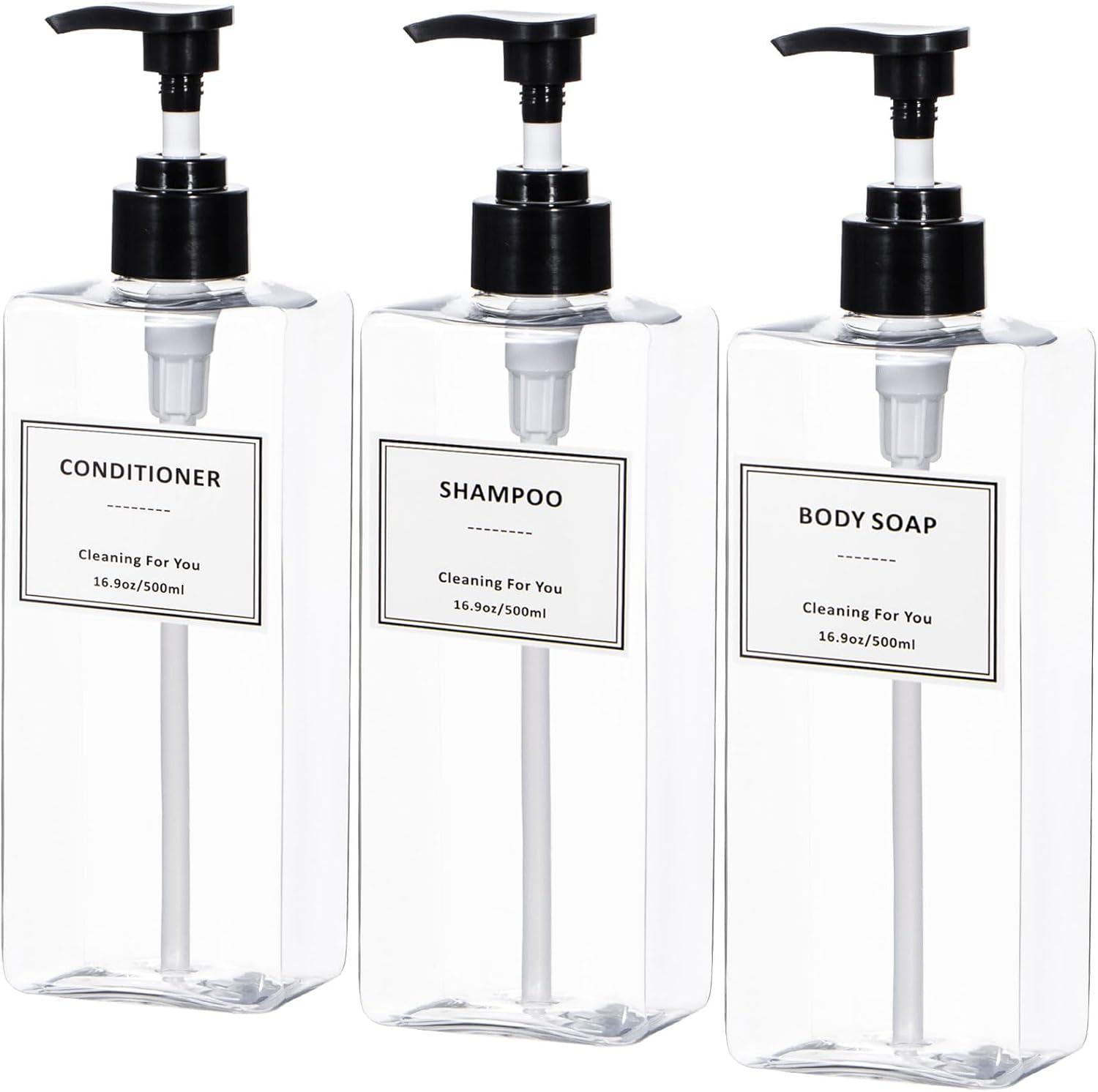 Yeeco Plastic Shampoo and Conditioner Dispenser - Refillable Pump Bottles, 16.9Oz/500Ml, 3 Packs for Bathroom, Kitchen, Hotel - Clear Blue - Clear image number 6