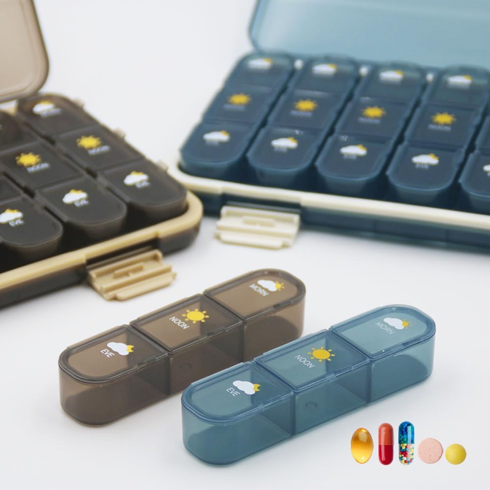 Weekly Pill Organizer, 3-Times-A-Day Pill Container 7 Day Vitamin Pill Box Portable Travel Medicine Box Medicine Dispenser Case for Vitamins Fish Oils Supplements (Brown 21 Grids) image number 6