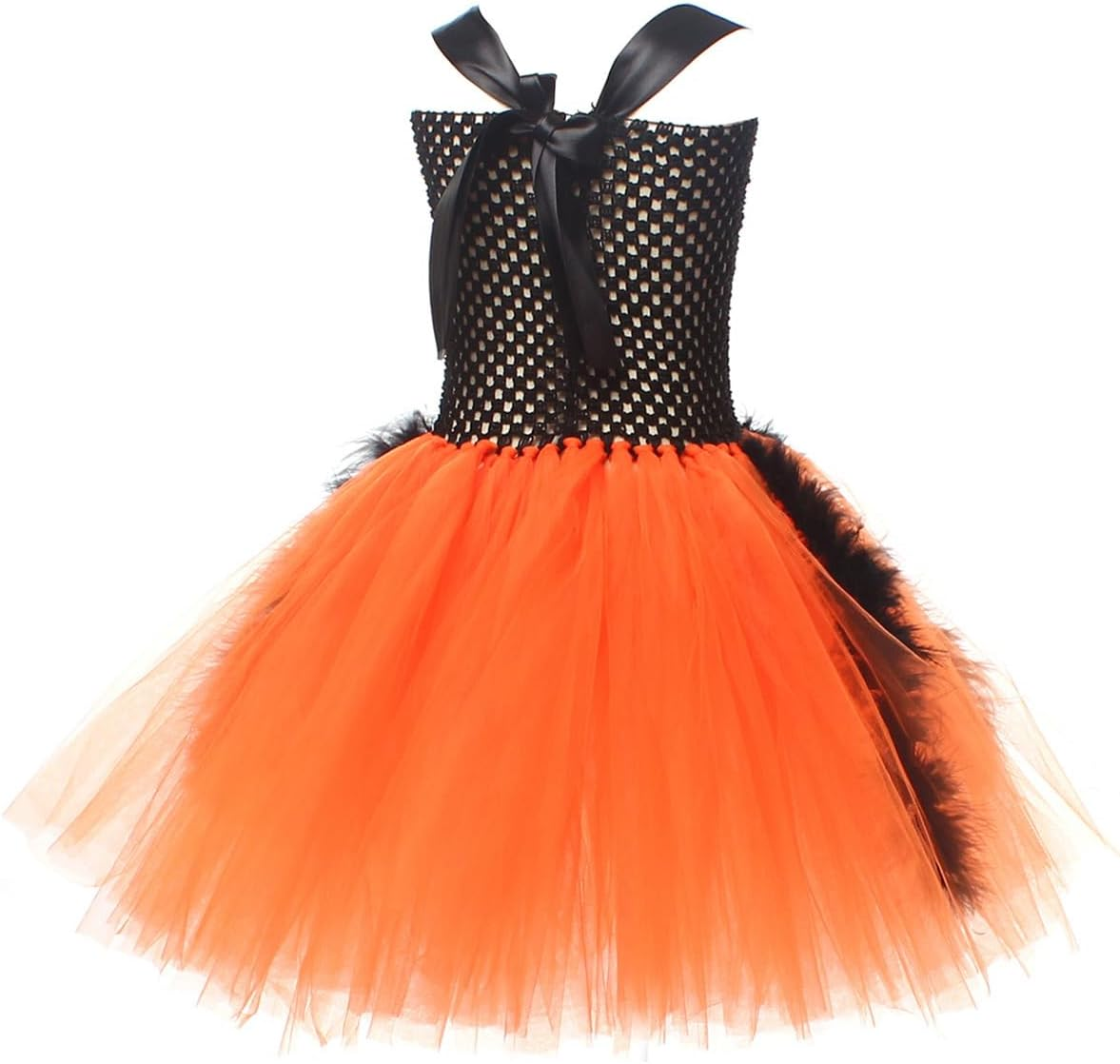 IBAKOM Witch Costume Girls Halloween Costume Children 2-Piece Cosplay Outfit Dress X 1 + Witch Broom X 1 Tulle Dress Wizard Costume Fancy Dress Costume for Carnival Cosplay Party Festival Orange 10-12 image number 6