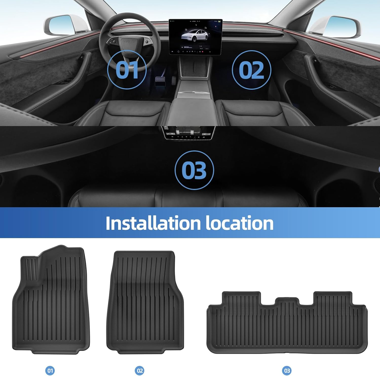 SMABEE Floor Mats & Trunk Liners & Backrest Mats for 2025 2026 Tesla Model Y Juniper 5 Seater TPE All Weather Floor Liners Trunk Mat Car Accessories Interior Black image number 5