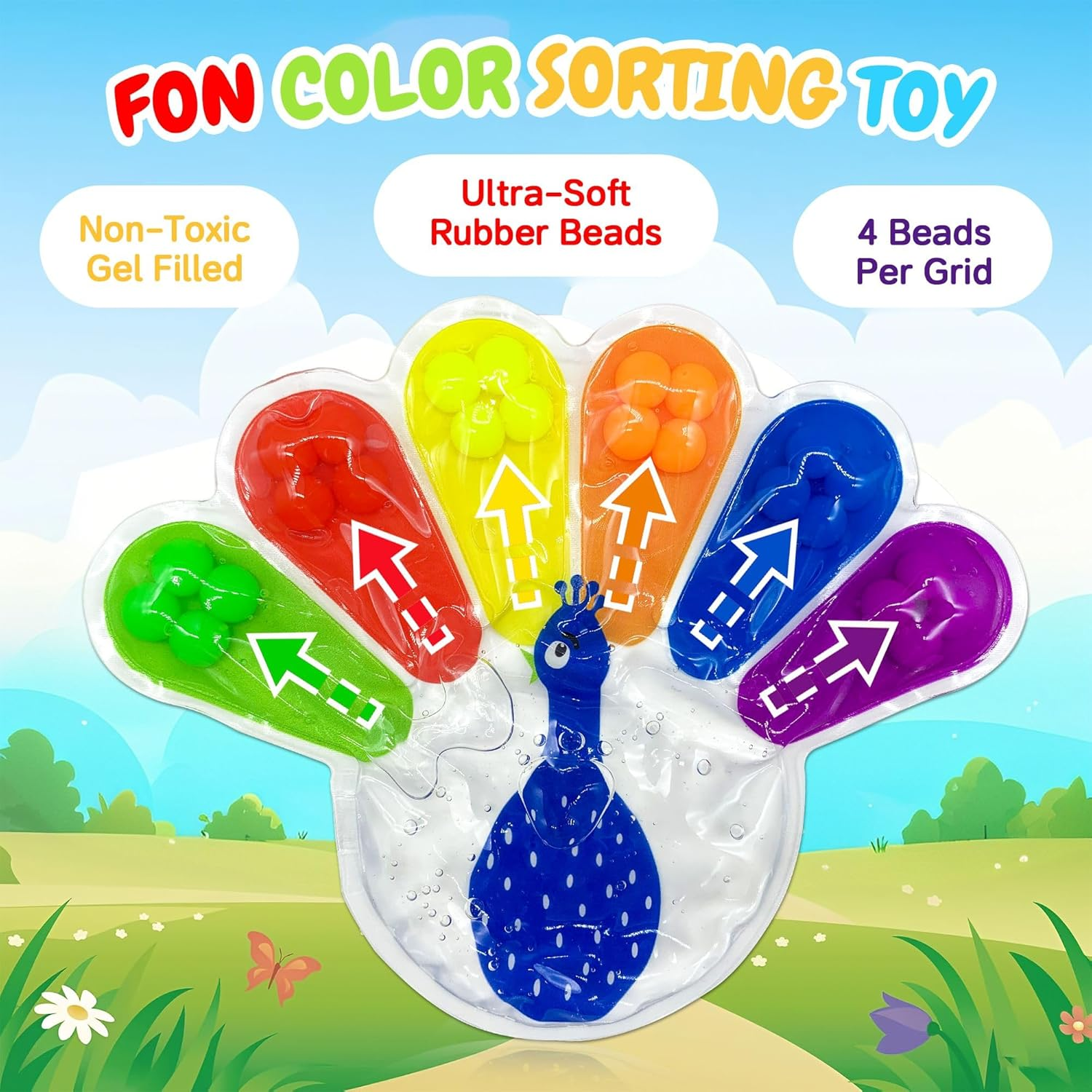 Peacock Color Sorting Toys Sensory Toys: Color Matching Sensory Calm down Toy, Fine Motor Skill Games Learning for Toddlers, Preschool Learning & Educational Montessori Toy for Kids Boys Girls ADHD image number 4