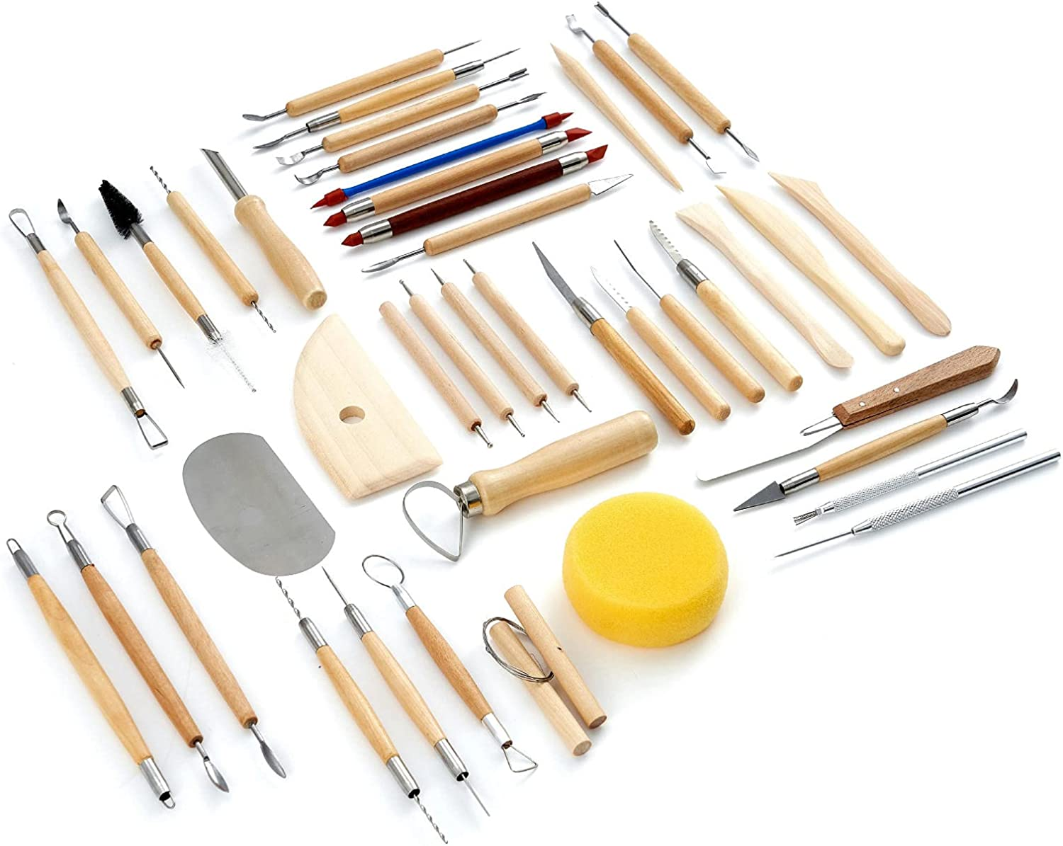 Pottery Tool Kit，Clay Sculpting Tools,43 Pcs Double Sided Pottery Wheel Tools for Adults，Pottery Carving Tools，Pottery Kiln Tools at Home，Ceramics Tools Set with Carrying Case Bag and Apron image number 6
