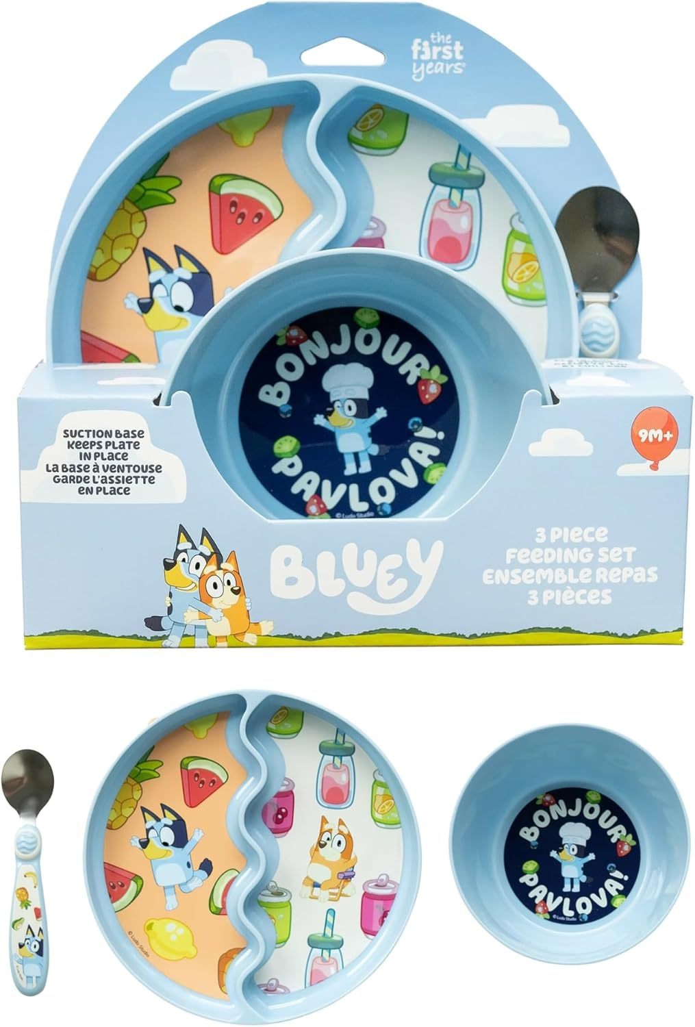 Tomy the First Years Bluey 3 Piece Feeding Set with Divided Suction Plate, Bowl and Spoon