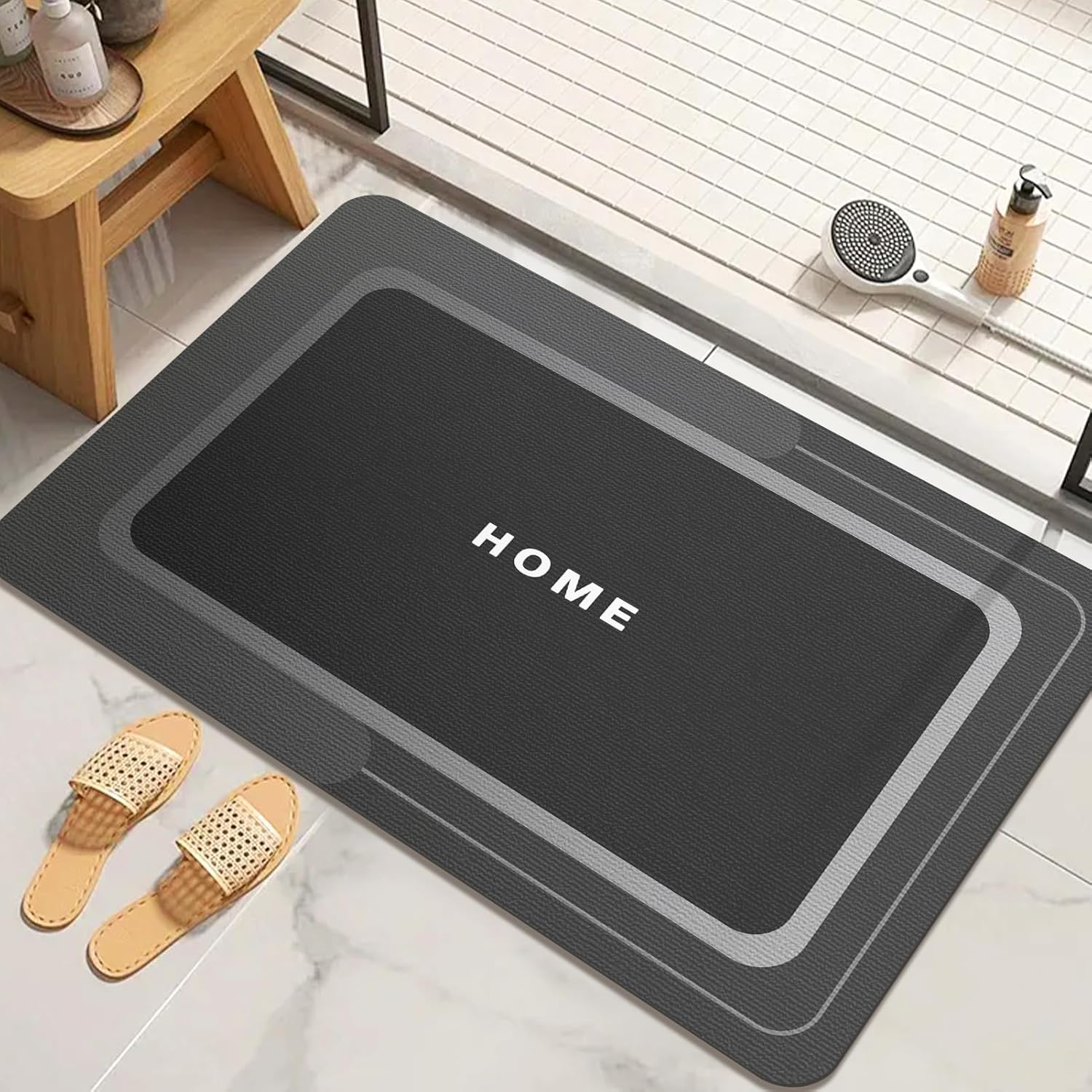 Bath Mat Rugs Bathroom Rug Non Slip Bath Rugs Quick Dry Absorbent Bath Mats for Bathroom Floor (Dark Grey, 40 X 60 Cm)