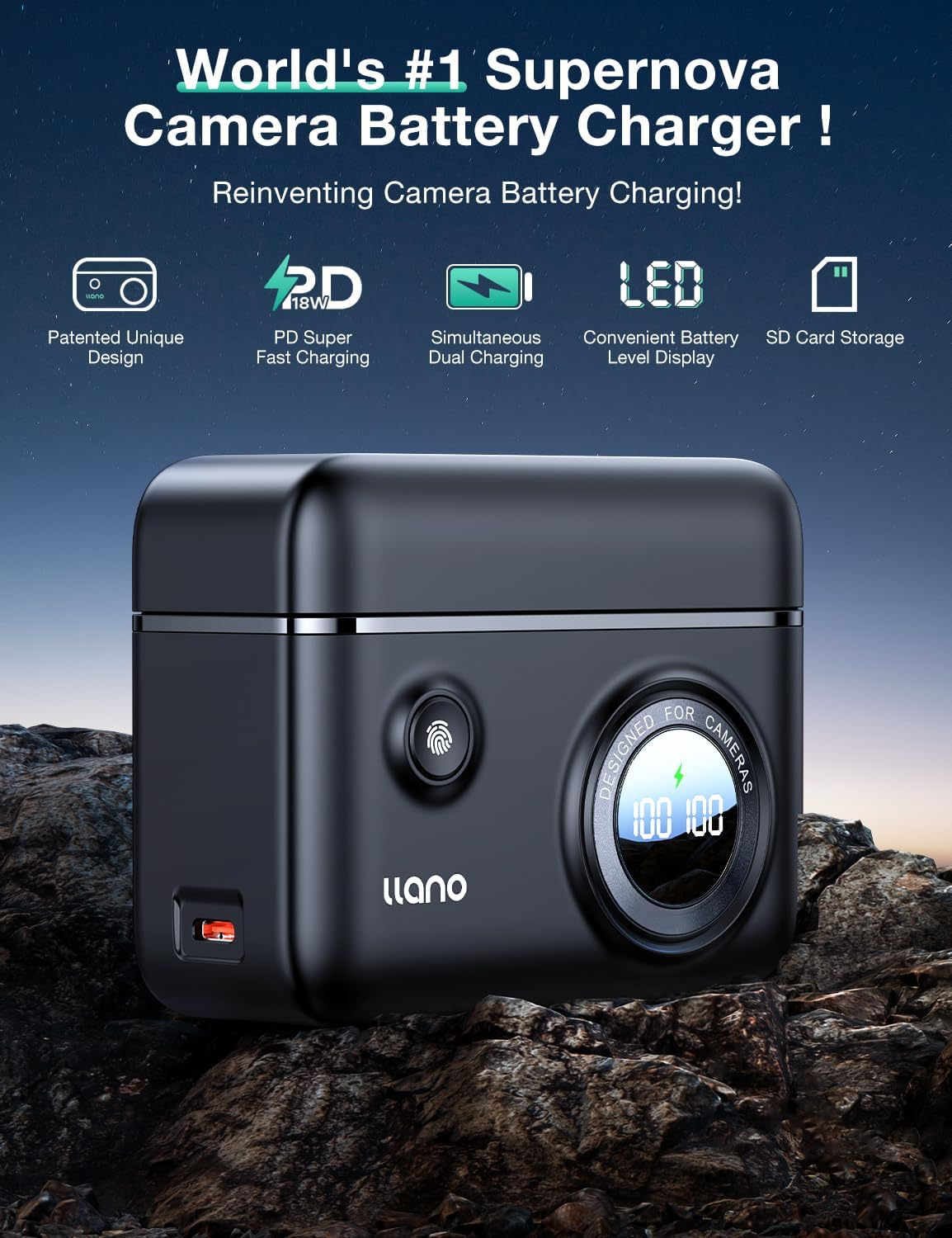 Llano NP-FZ100 Camera Battery 18W Fast Dual USB C Charger, Compatible with Sony A7Iii, A7R V, A7R IV, Alpha A7C, A9/A9S, A6600,A7R3, ZV-E1, FX3, FX30, Smart Digital Display image number 4