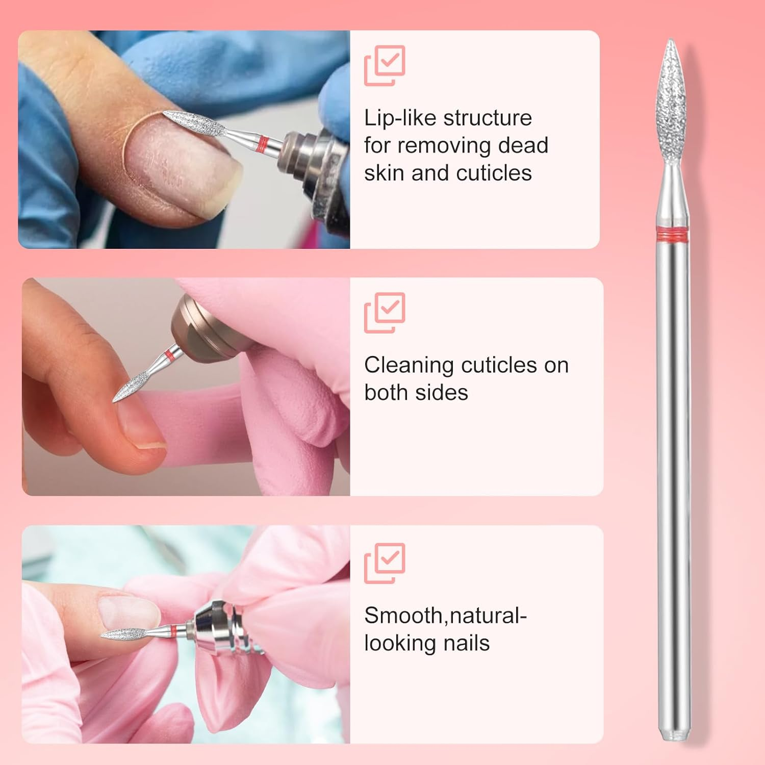 Gjinxi Diamond Flame Cuticle Drill Bits Set 12Pcs Cuticle Nail Drill Bit 3/32'' Professional Nail Bits Kit for Clean Dead Skin Manicure Pedicure, Acrylic Gel Nails, Salon Home Nails Care Tools image number 6