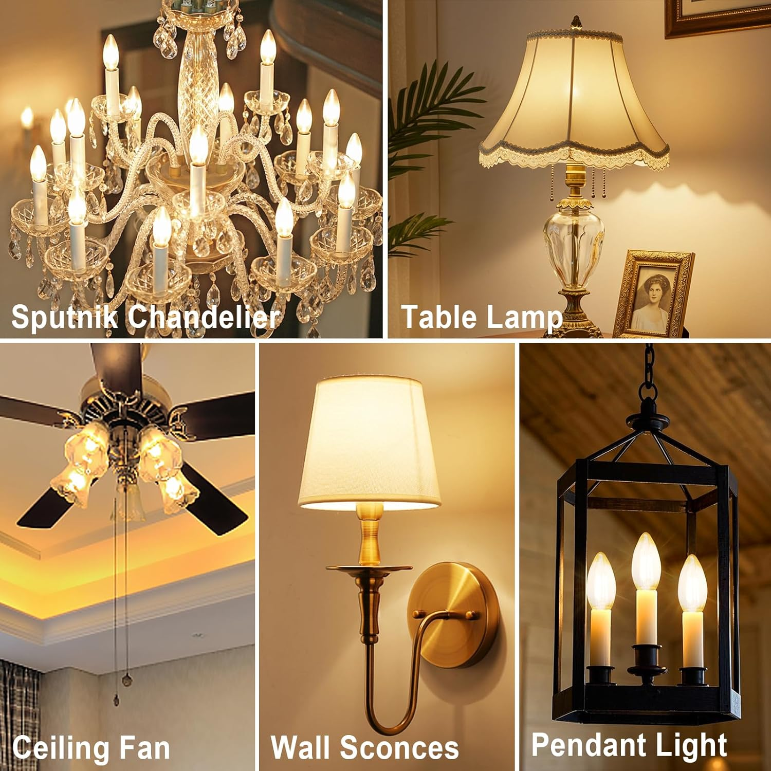 Langplus+ E14 LED Light Bulb, Dimmable Candle Bulbs, 6W, 60W Equivalent Small Edison Screw SES E14 Bulb, Warm White 2700K, C35 LED Filament Bulb for Chandeliers, Ceiling Fan, 10 Pack