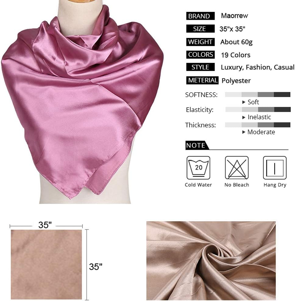 ASUITOFK 35" Womens Large Satin Square Scarf Silk Feeling Hair Wrapping Gift Headscarf Scarves - Black image number 6