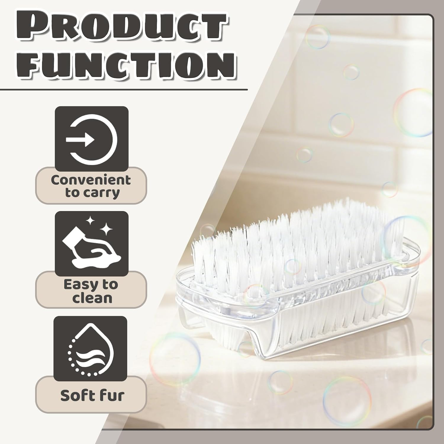 Zeaying Pack of 2 Double-Sided Nail Brush, Transparent Hand Wash Brush, Nail Brush, Hard Fingernail Brush, for Cleaning by Hand Nail Bathroom Sink