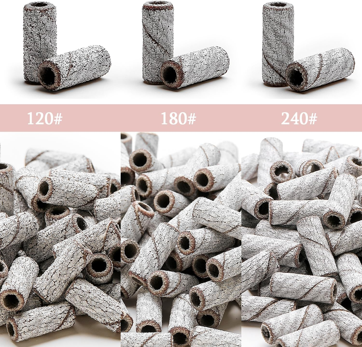 ERUIKA 100Pcs Nail Drill Bits Small Sanding Bands with Upgrade 3.1Mm Mandrel Bit, 240 Extra Fine Grit Nail File Sanding Bands for Acrylic Nails Gel Removing Shaping Manicures and Pedicure(Zebra,240) image number 6