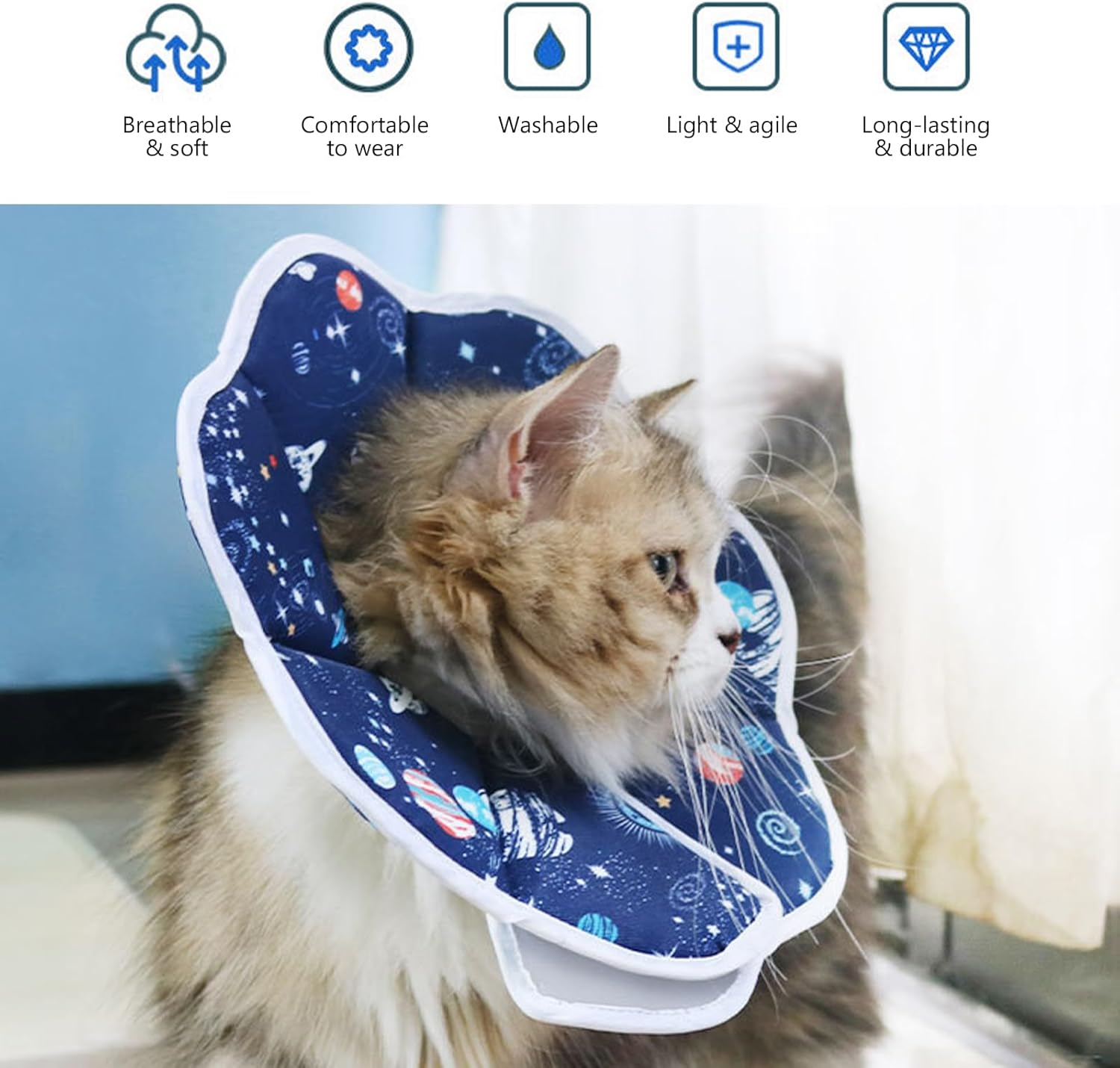 Hzqzaoan Soft Cat Recovery Collar, Protective Adjustable Pet Cone Collar - Cat Cone for after Surgery Soft Adjustable Lightweight for Kitten Prevent from Licking Wounds, Not Block Vision (Blue, S) image number 6
