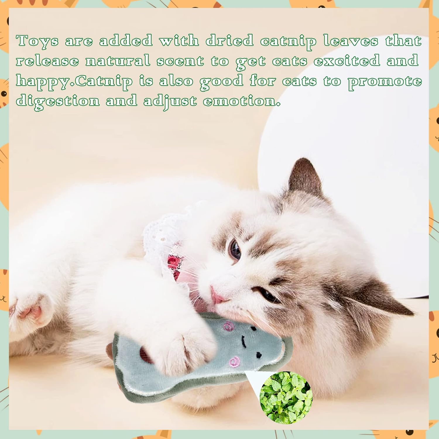 6Pcs Cat Catnip Toys with Bell for Indoor Cats Interactive Plush Stuffed Kitten Chew Bite Kick Toys Kitty Relieve Stress Cat Lovers Gifts - E Set10Pcs Fruit Animal Mixed image number 6