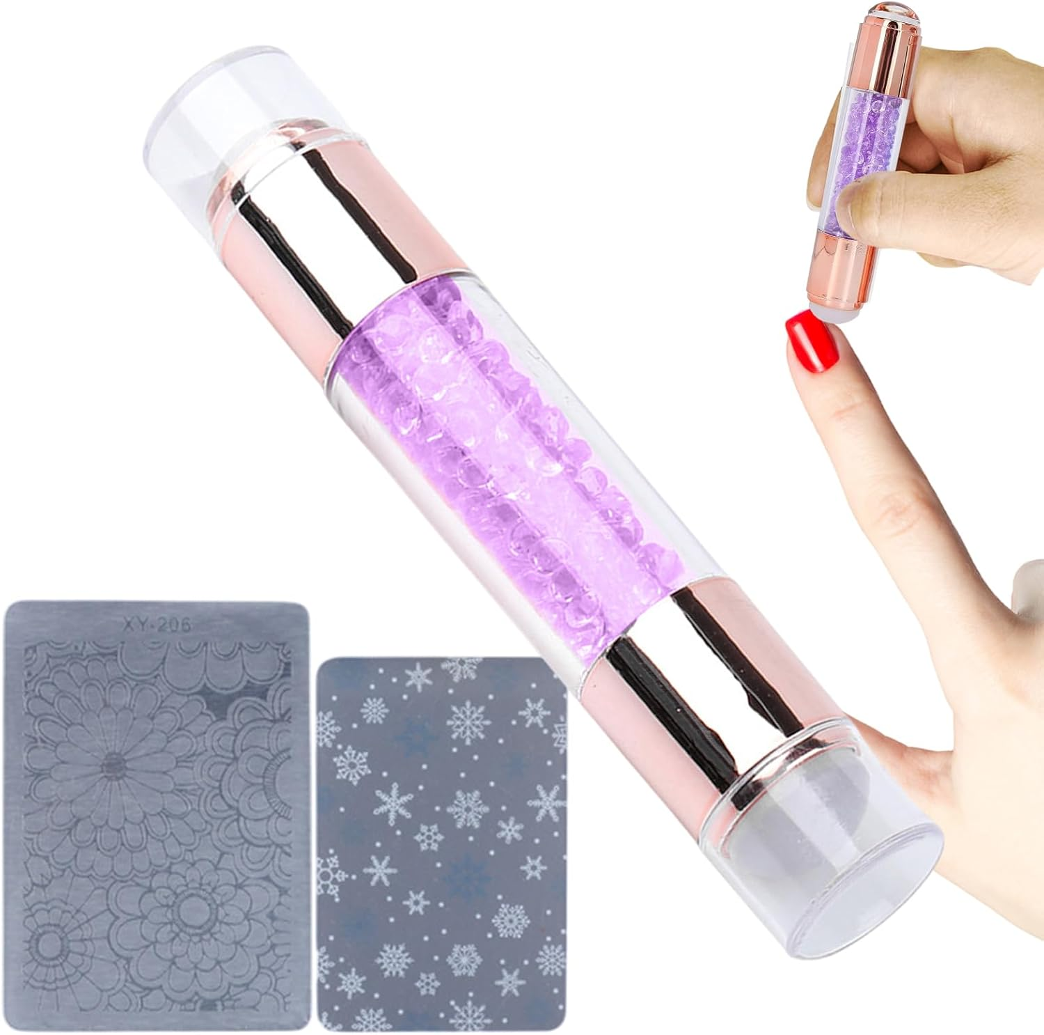 GEUGECY Nail Stampers - Stamping Pens | Rhinestone Embellished Double Ended Stamping Pens Tool for Manicure Home Practice Nail Salon