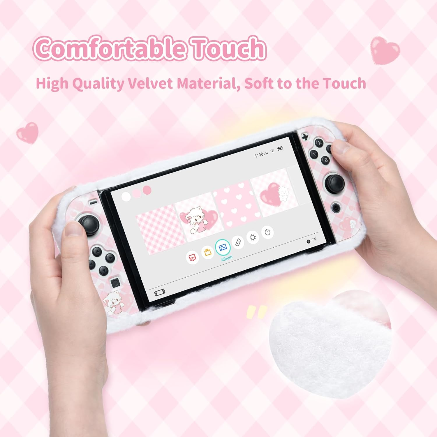 Geekshare Protective Case for Switch Oled,Kawaii Plush Cover Case,Anti-Scratch Switch Hard Case Protector Compatible with Switch OLED and Joystick Controllers - Mikko Sweet Thoughts image number 4