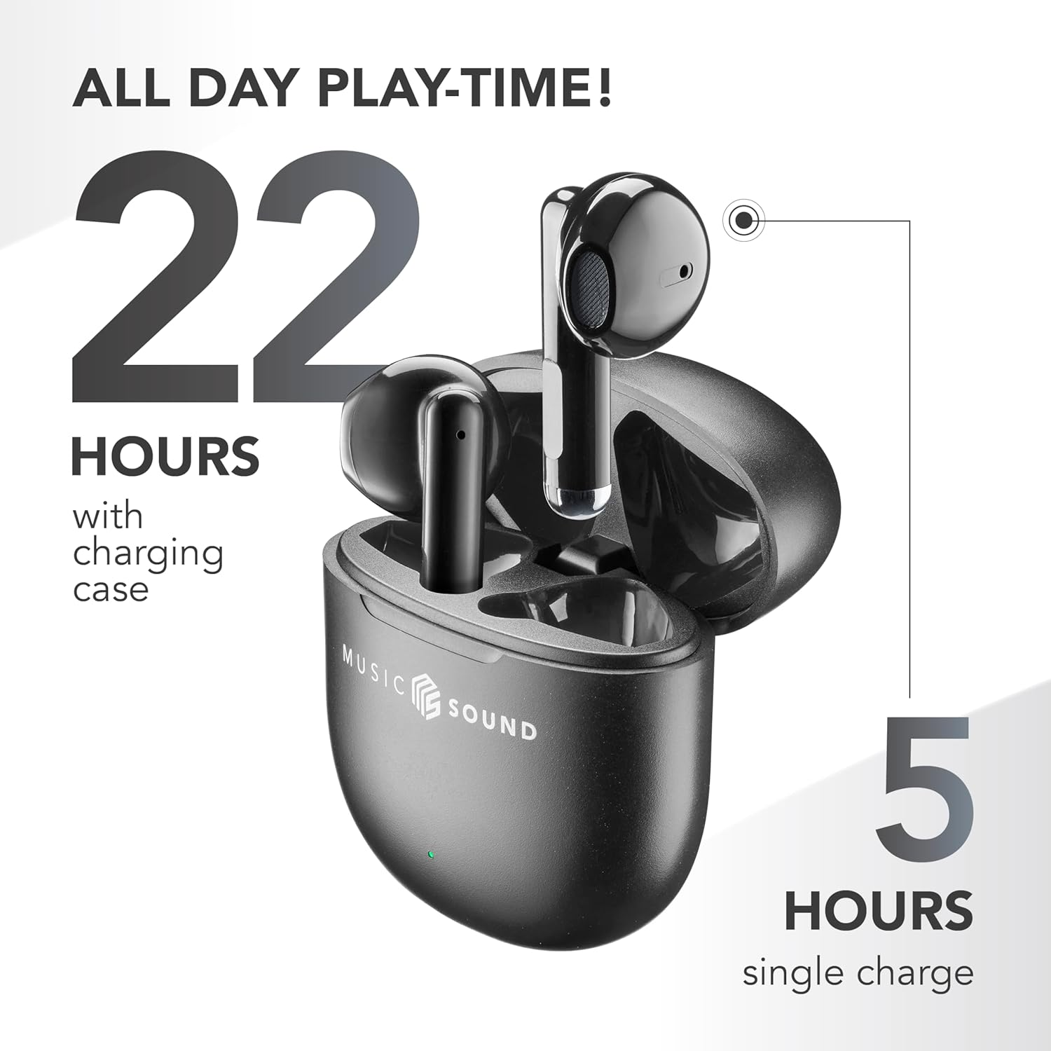 Music Sound - Breeze Wireless Bluetooth Earphones with Coloured Case and Touch Control, up to 20 Hours Playback Time, Automatic Pairing, Capsule Design, Compact and Portable image number 1