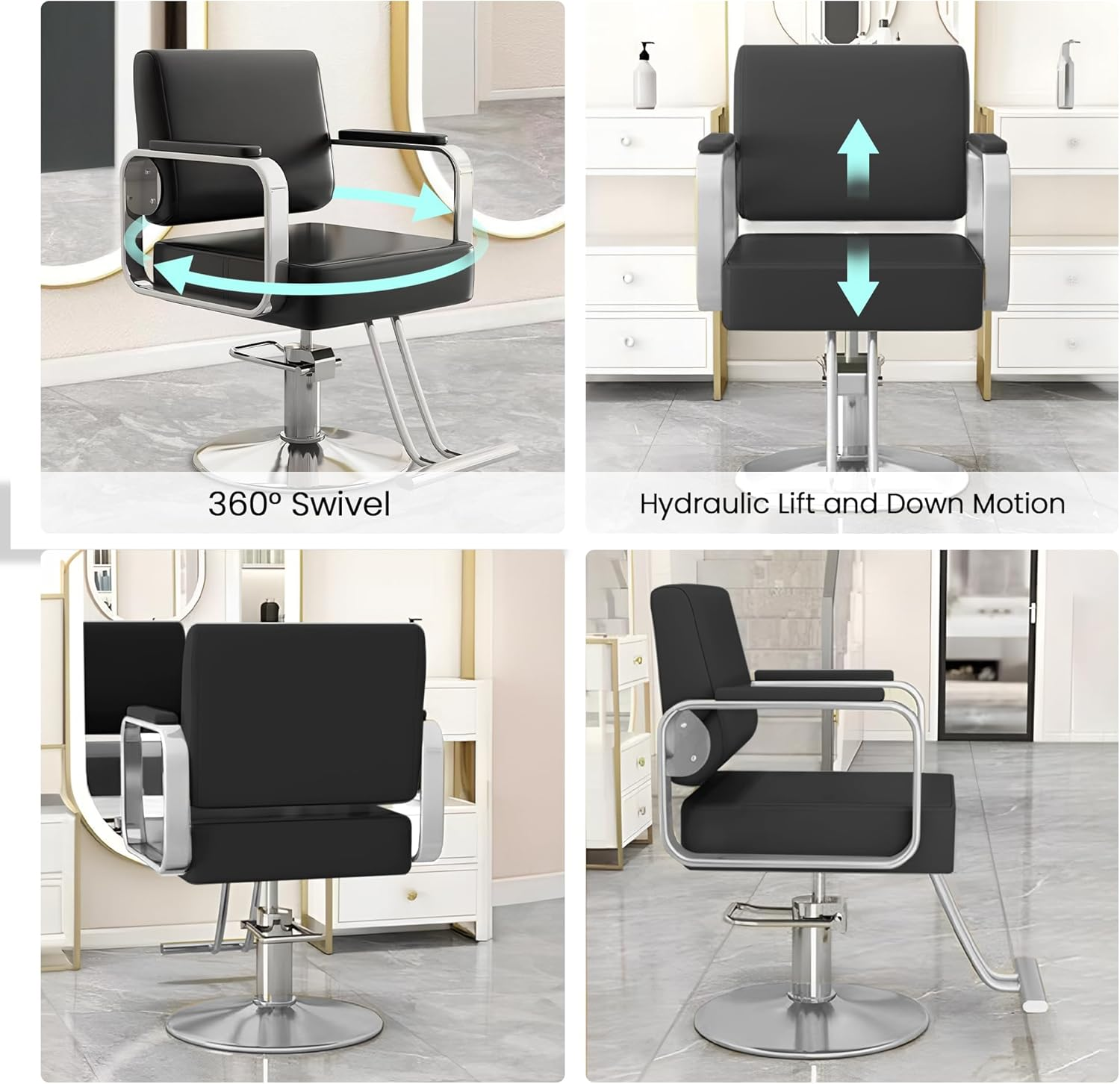 Lauft Salon Stool Swivel Chair Backrest Barber Hair Dresser Chair Hydraulic Lift Rotating Spa Seat (Blk-01) image number 4