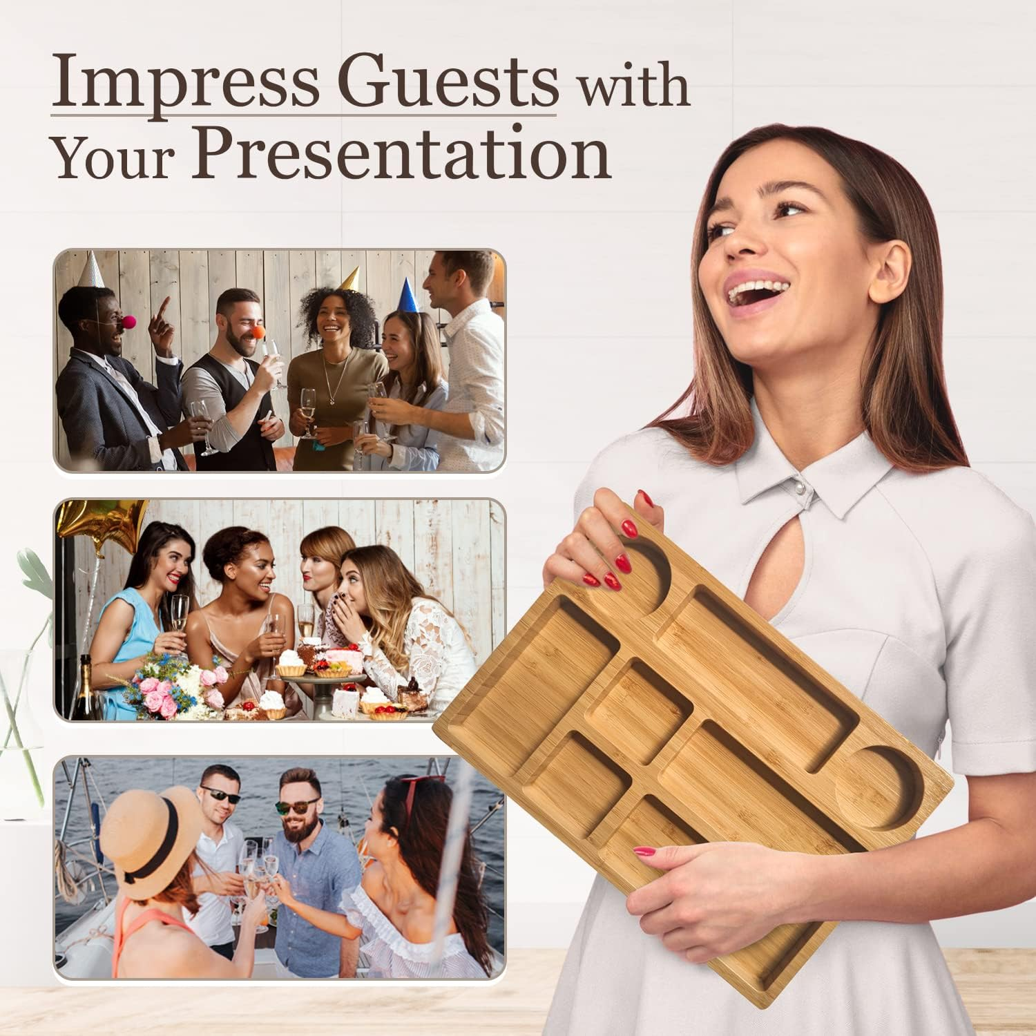 Lukata Grazing Board - Small Charcuterie Board for Snacks Cheese & Appetizers - Durable Bamboo Serving Platter for 2-3 People Parties Guests Picnics - 32Cm X 22Cm X 2Cm image number 2