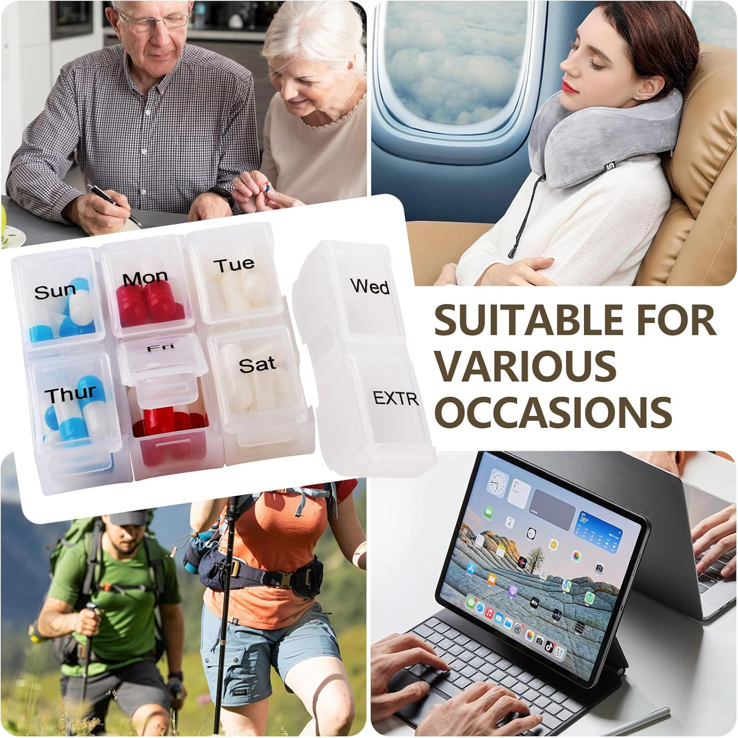 7 Day Pill Organizer, Weekly Pill Organize Case, 8 Compartments for Extra, Case for Travel/Pills/Supplements Trasparent image number 1