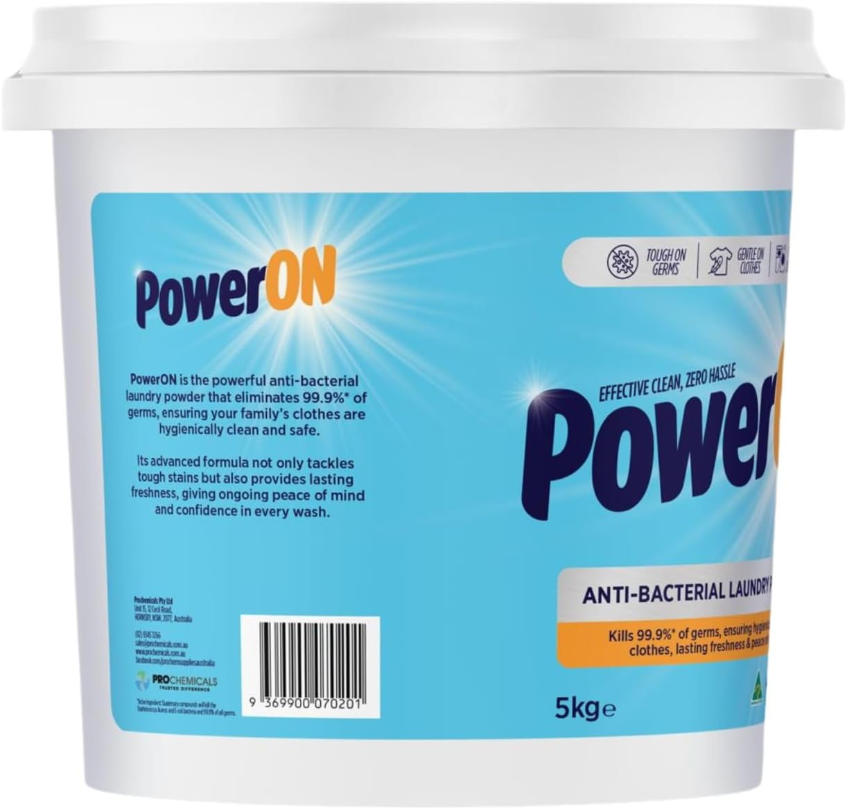 Poweron Antibacterial Laundry Powder - 5Kg - Cold Water Wash - Cool Clouds Fragrance - Australian Made - Advanced Powerful Formula image number 1